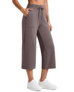 G4Free - G4Free Smoofit High Waisted Drawstring Wide Leg Capris with Pockets -GF26J982A001A-S-GF26J982A001B-M-GF26J982A001C-L-GF26J982A001D-XL-GF26J982A001E-XXL