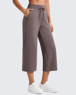 G4Free - G4Free Smoofit High Waisted Drawstring Wide Leg Capris with Pockets -GF26J982A001A-S-GF26J982A001B-M-GF26J982A001C-L-GF26J982A001D-XL-GF26J982A001E-XXL