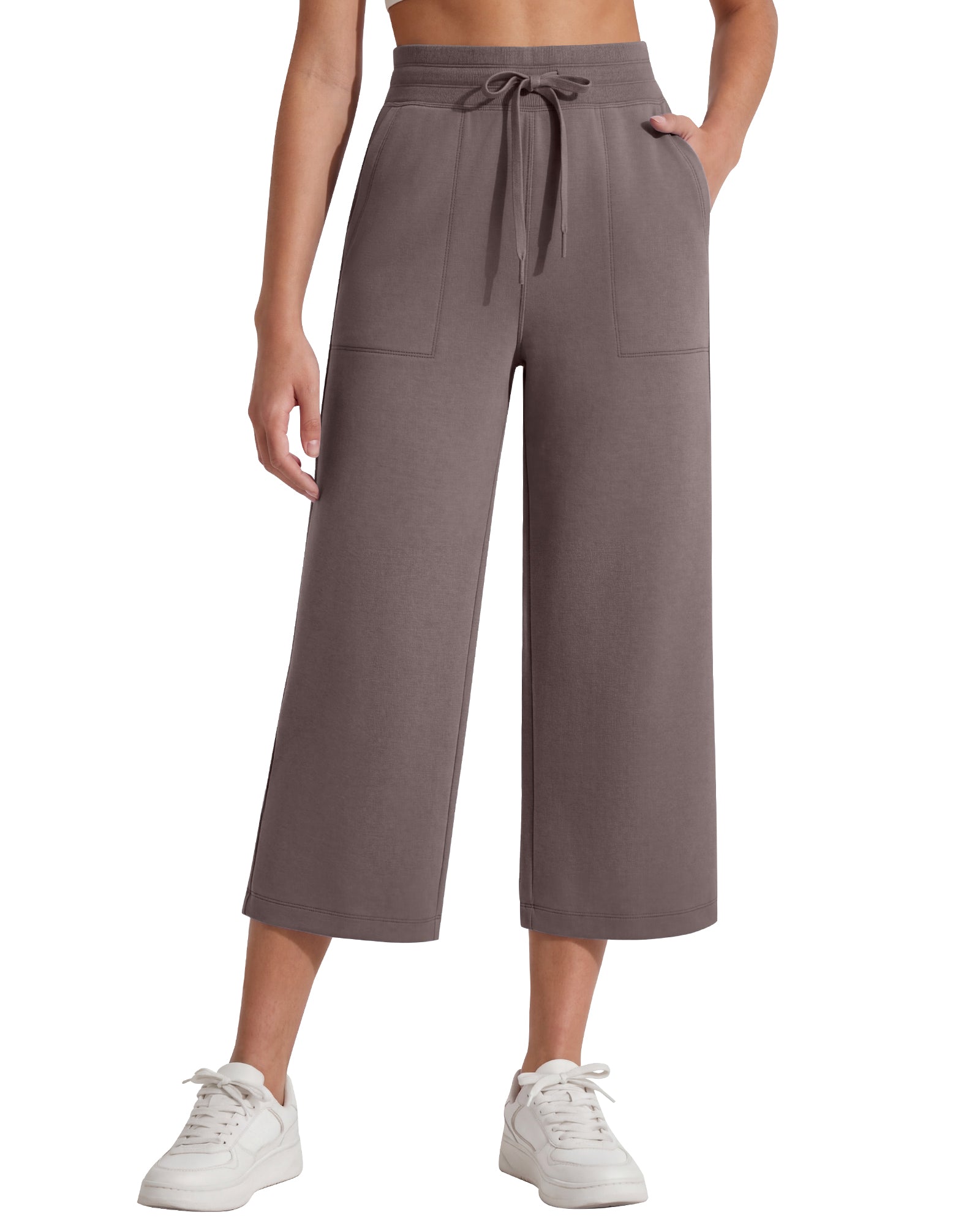 G4Free - G4Free Smoofit High Waisted Drawstring Wide Leg Capris with Pockets -GF26J982A001A-S-GF26J982A001B-M-GF26J982A001C-L-GF26J982A001D-XL-GF26J982A001E-XXL