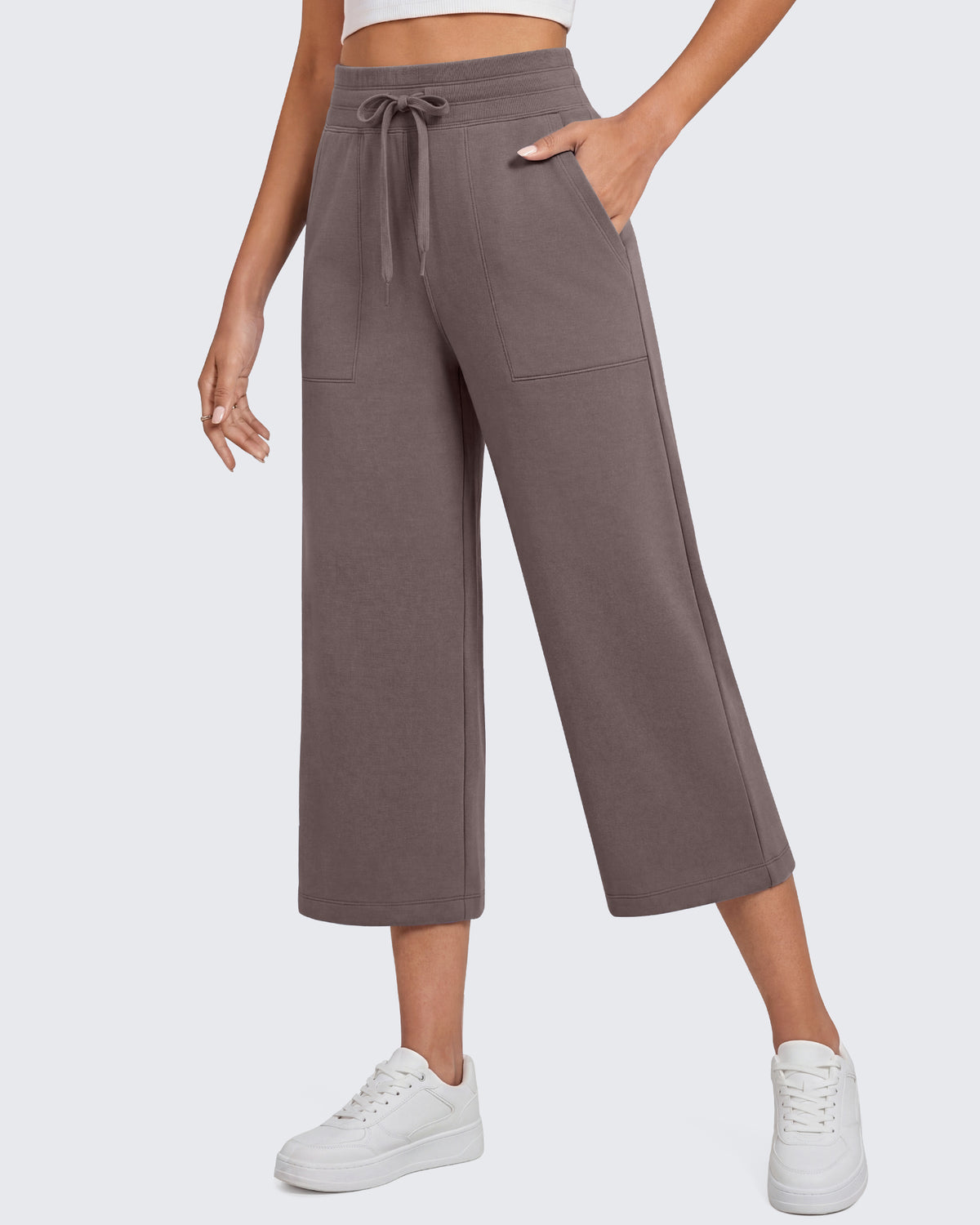 G4Free - G4Free Smoofit High Waisted Drawstring Wide Leg Capris with Pockets -GF26J982A001A-S-GF26J982A001B-M-GF26J982A001C-L-GF26J982A001D-XL-GF26J982A001E-XXL