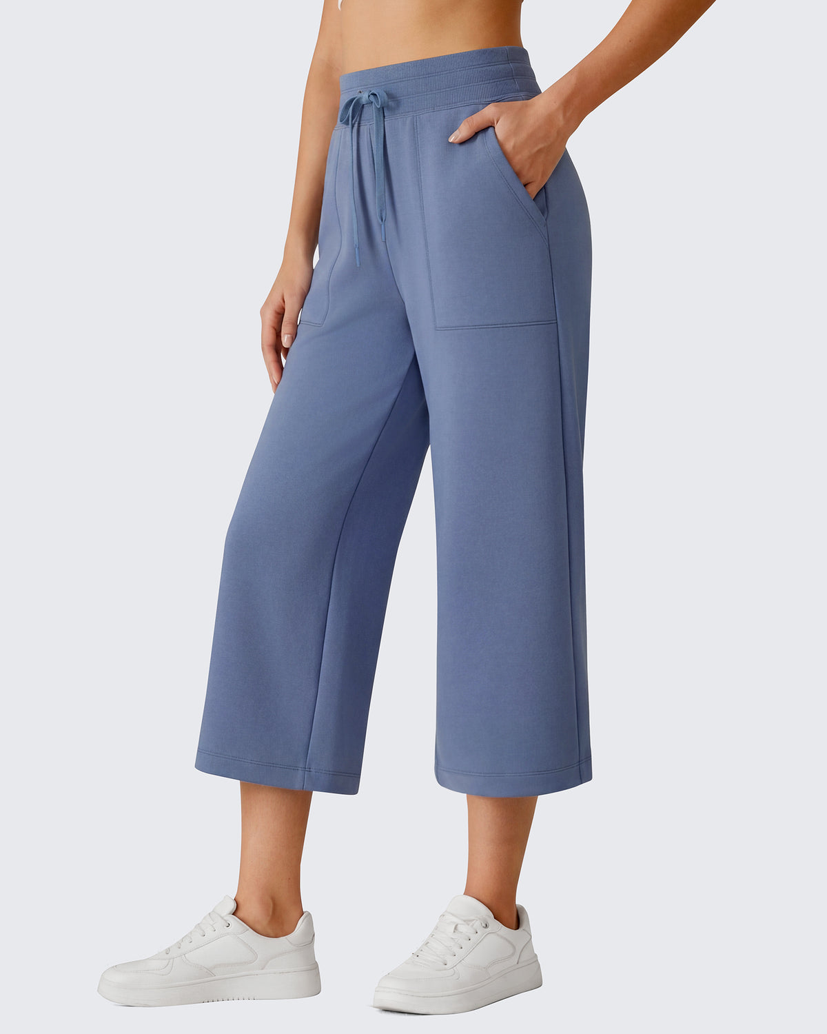 G4Free - G4Free Smoofit High Waisted Drawstring Wide Leg Capris with Pockets -GF26J982A001A-S-GF26J982A001B-M-GF26J982A001C-L-GF26J982A001D-XL-GF26J982A001E-XXL