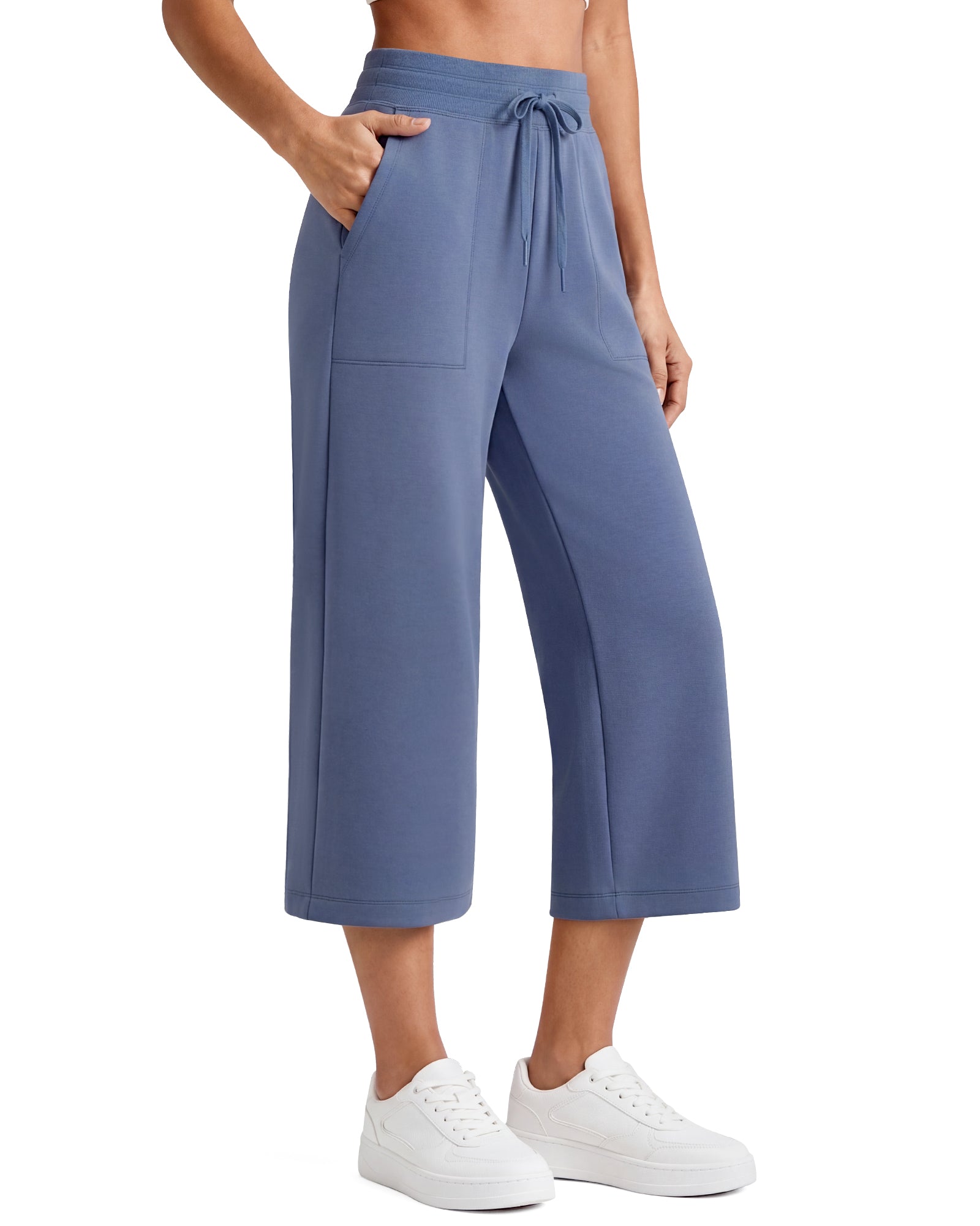 G4Free - G4Free Smoofit High Waisted Drawstring Wide Leg Capris with Pockets -GF26J982A001A-S-GF26J982A001B-M-GF26J982A001C-L-GF26J982A001D-XL-GF26J982A001E-XXL