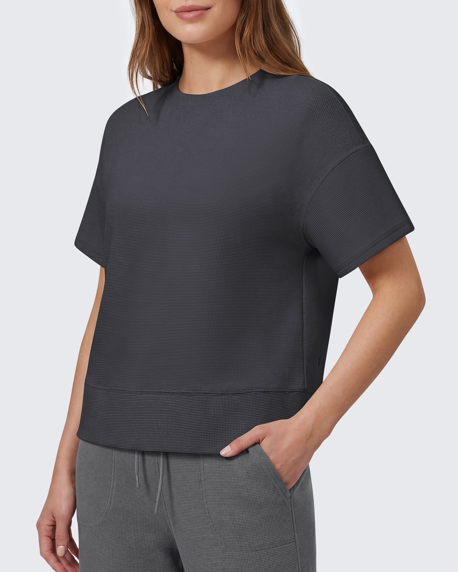 G4Free - G4Free Soft Waffle Knit Crewneck Tee Breathable Loose Fit -GF26K1003A001A-S-GF26K1003A001B-M-GF26K1003A001C-L-GF26K1003A001D-XL-GF26K1003A001E-XXL