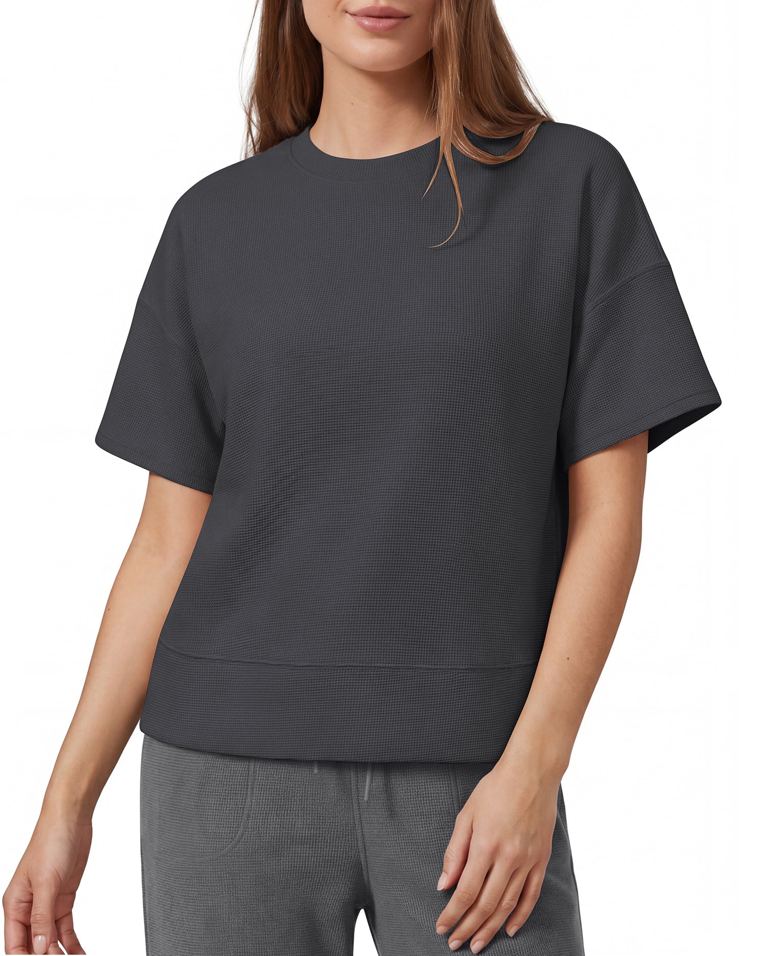 G4Free - G4Free Soft Waffle Knit Crewneck Tee Breathable Loose Fit -GF26K1003A001A-S-GF26K1003A001B-M-GF26K1003A001C-L-GF26K1003A001D-XL-GF26K1003A001E-XXL