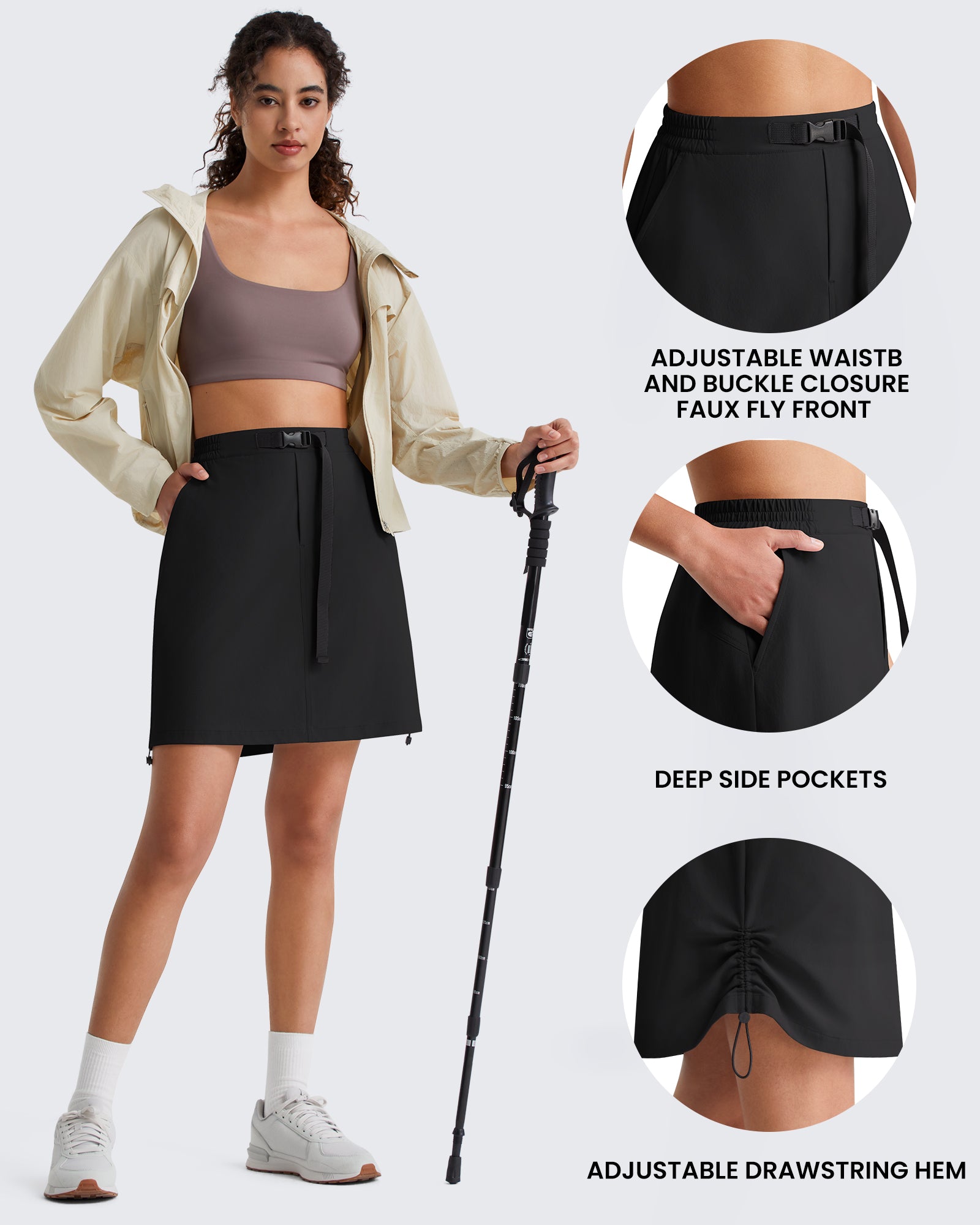 G4Free - G4Free Strowen 18" Hiking Cargo Skirt Elastic Waist 2 Pockets Quick Dry -GF26S953A001A-S-GF26S953A001B-M-GF26S953A001C-L-GF26S953A001D-XL-GF26S953A001F-XS