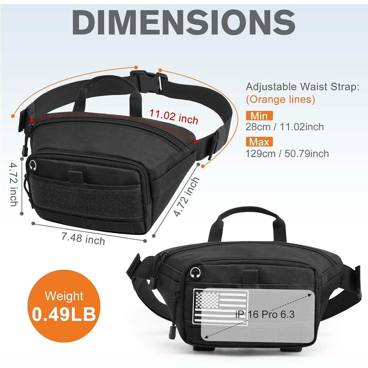 G4Free - G4Free Tactical Fanny Pack, Fashion Crossbody Bag Waist Packs -TN24B465B-TN24B465C-TN24B465A