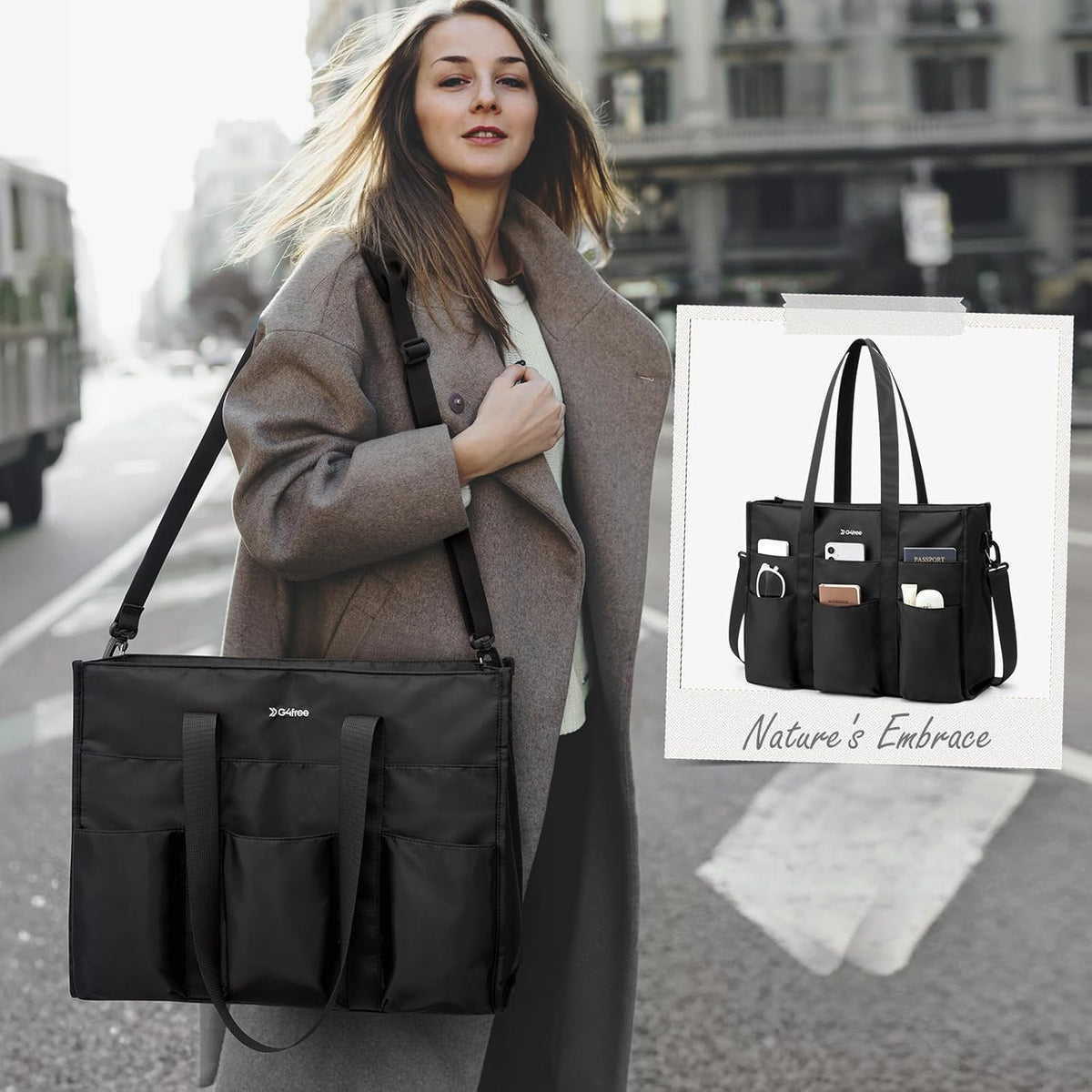 G4Free - G4Free Tote Bag, Multi-Compartment Large Capacity Work Bag with Zipper Top Handle, Shoulder Bag -TN24B476B-TN24B476A-TN24B476C