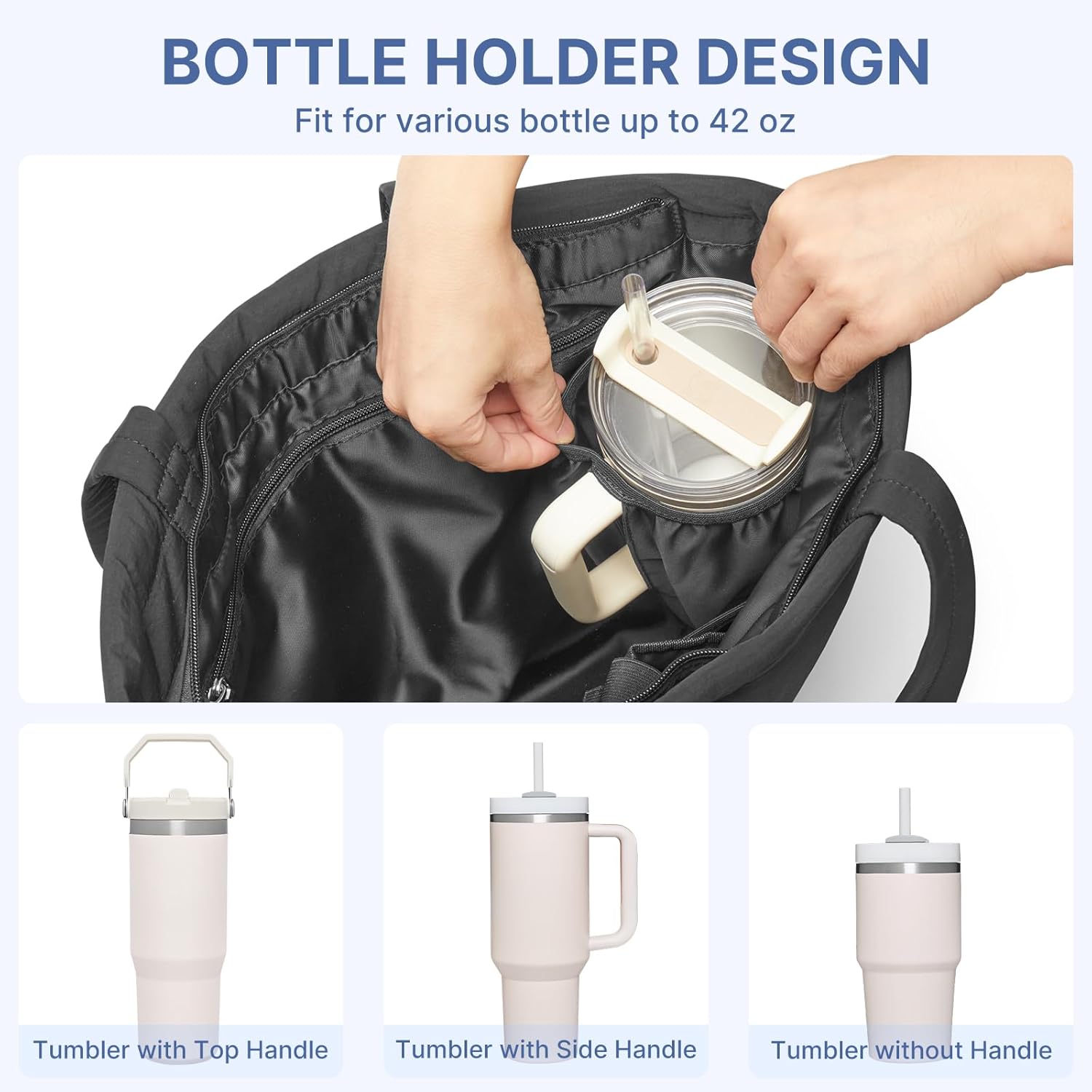 G4Free - G4Free Tote Bag, Puffer Casual Shoulder Bag with Cup Holder and Laptop Compartment -TN25B532B-TN25B532C-TN25B532A