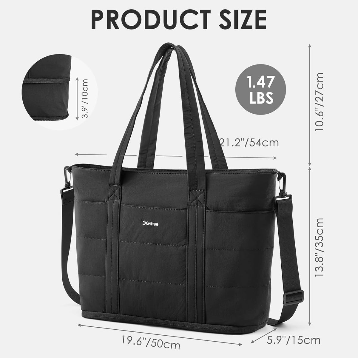 G4Free - G4Free Tote Bag,Puffer Work Bags with Zipper Compartments, Expandable Handbag -TN25B522B-TN25B522C-TN25B522A