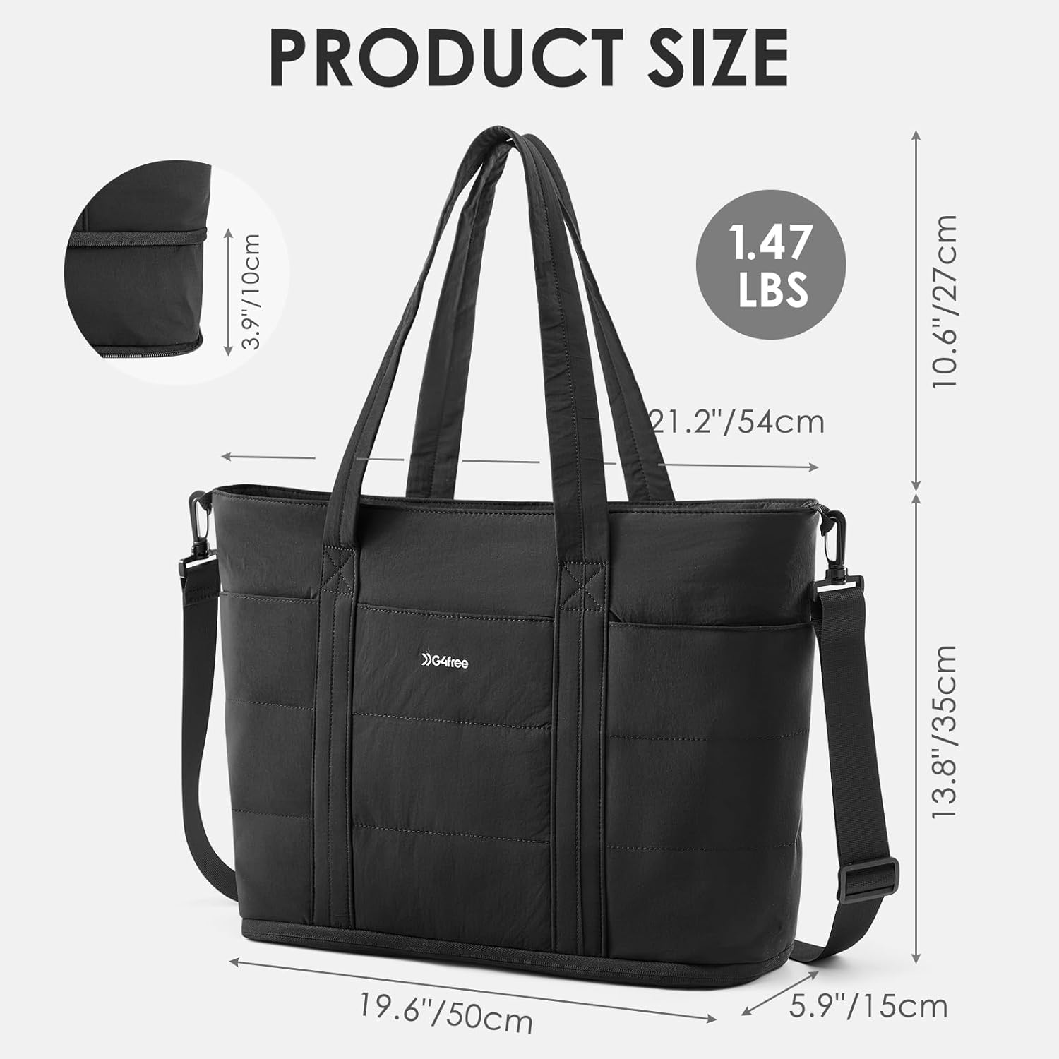 G4Free - G4Free Tote Bag,Puffer Work Bags with Zipper Compartments, Expandable Handbag -TN25B522B-TN25B522C-TN25B522A