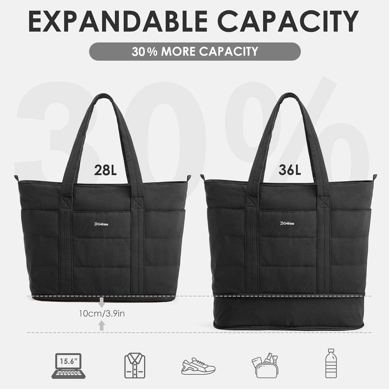 G4Free - G4Free Tote Bag,Puffer Work Bags with Zipper Compartments, Expandable Handbag -TN25B522B-TN25B522C-TN25B522A