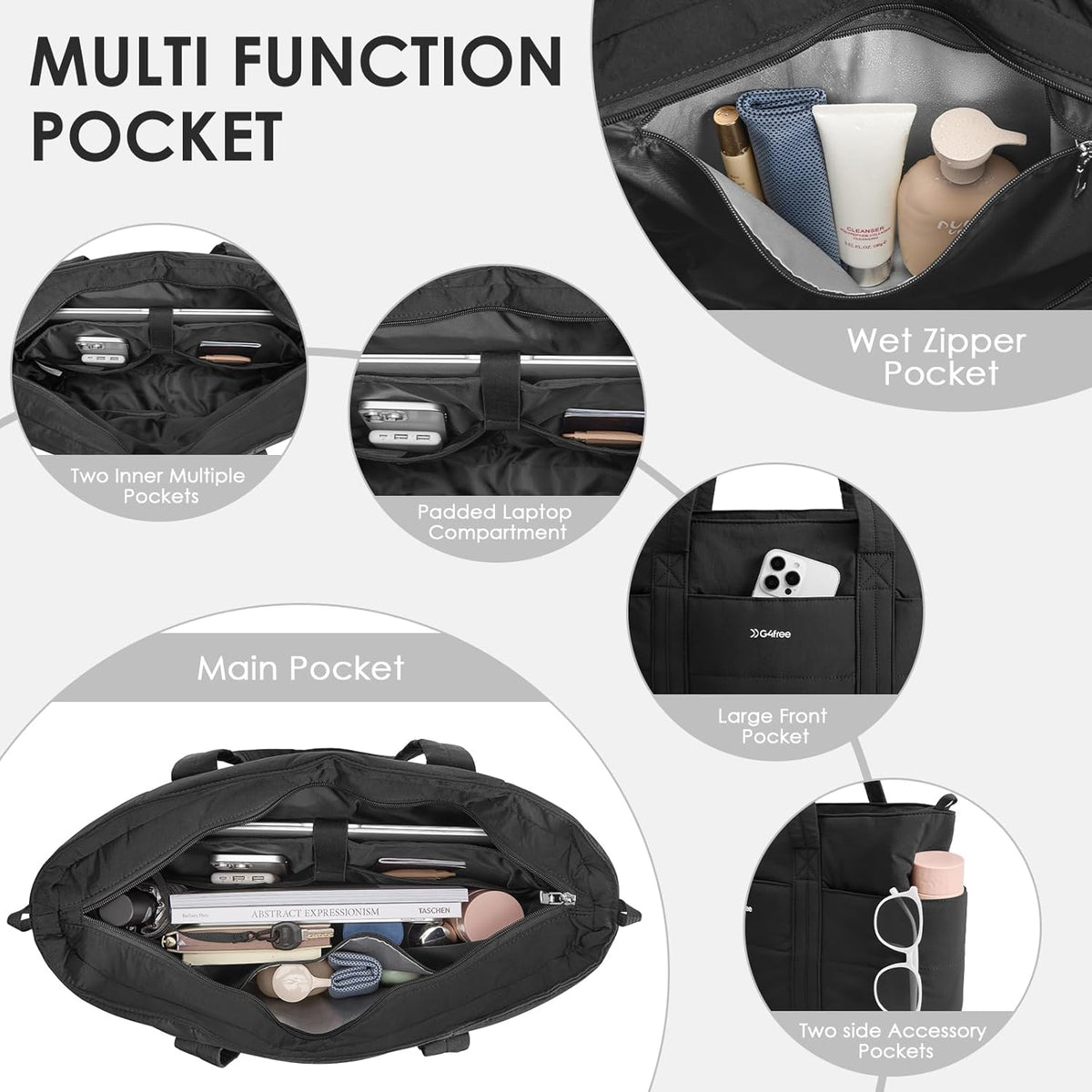 G4Free - G4Free Tote Bag,Puffer Work Bags with Zipper Compartments, Expandable Handbag -TN25B522B-TN25B522C-TN25B522A