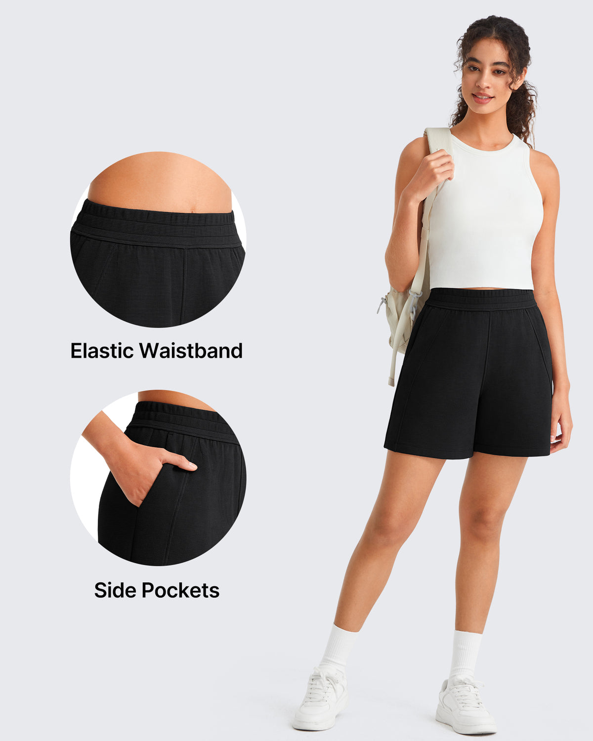 G4Free - G4Free Waffle Knit 4'' High Waisted Shorts with Pockets -GF26E958A001A-S