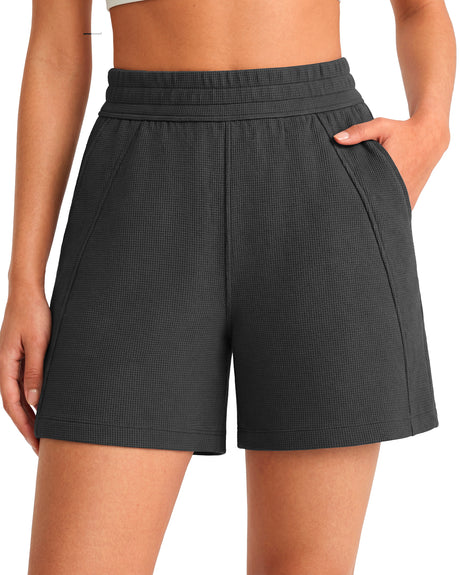 G4Free - G4Free Waffle Knit 4'' High Waisted Shorts with Pockets -GF26E958A001A-S