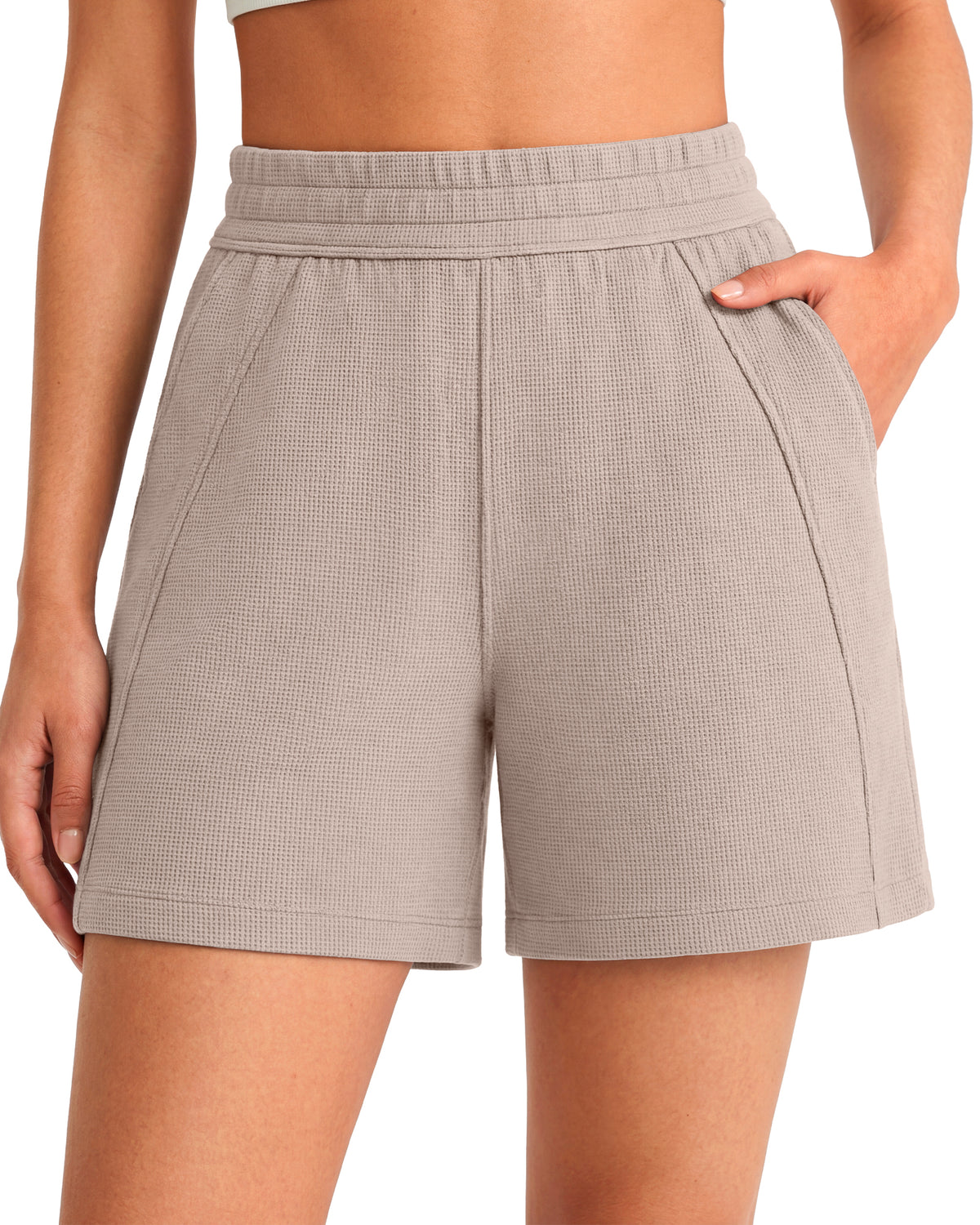 G4Free - G4Free Waffle Knit 4'' High Waisted Shorts with Pockets -GF26E958A001A-S-GF26E958A001B-M-GF26E958A001C-L-GF26E958A001D-XL-GF26E958A001E-XXL