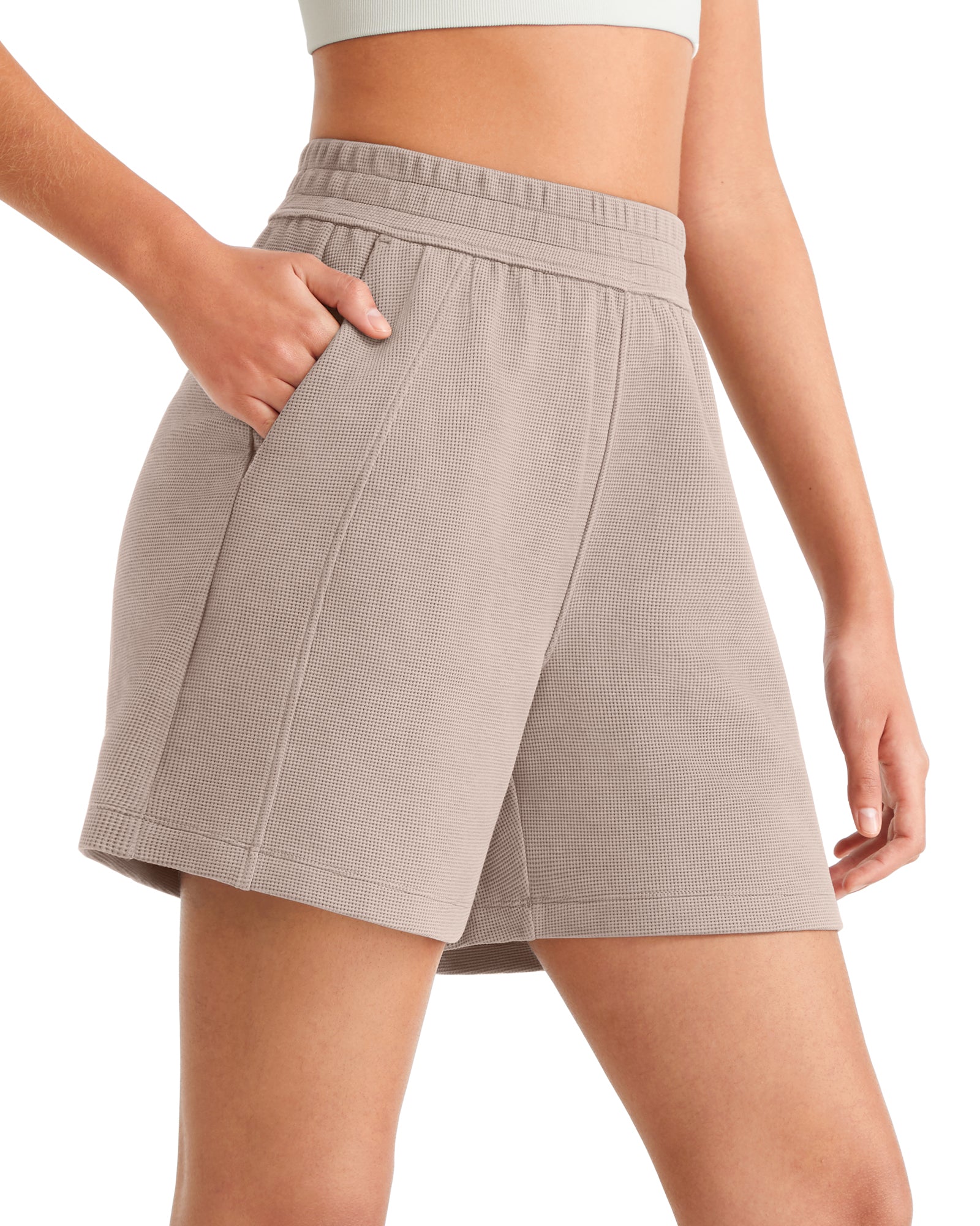 G4Free - G4Free Waffle Knit 4'' High Waisted Shorts with Pockets -GF26E958A001A-S-GF26E958A001B-M-GF26E958A001C-L-GF26E958A001D-XL-GF26E958A001E-XXL