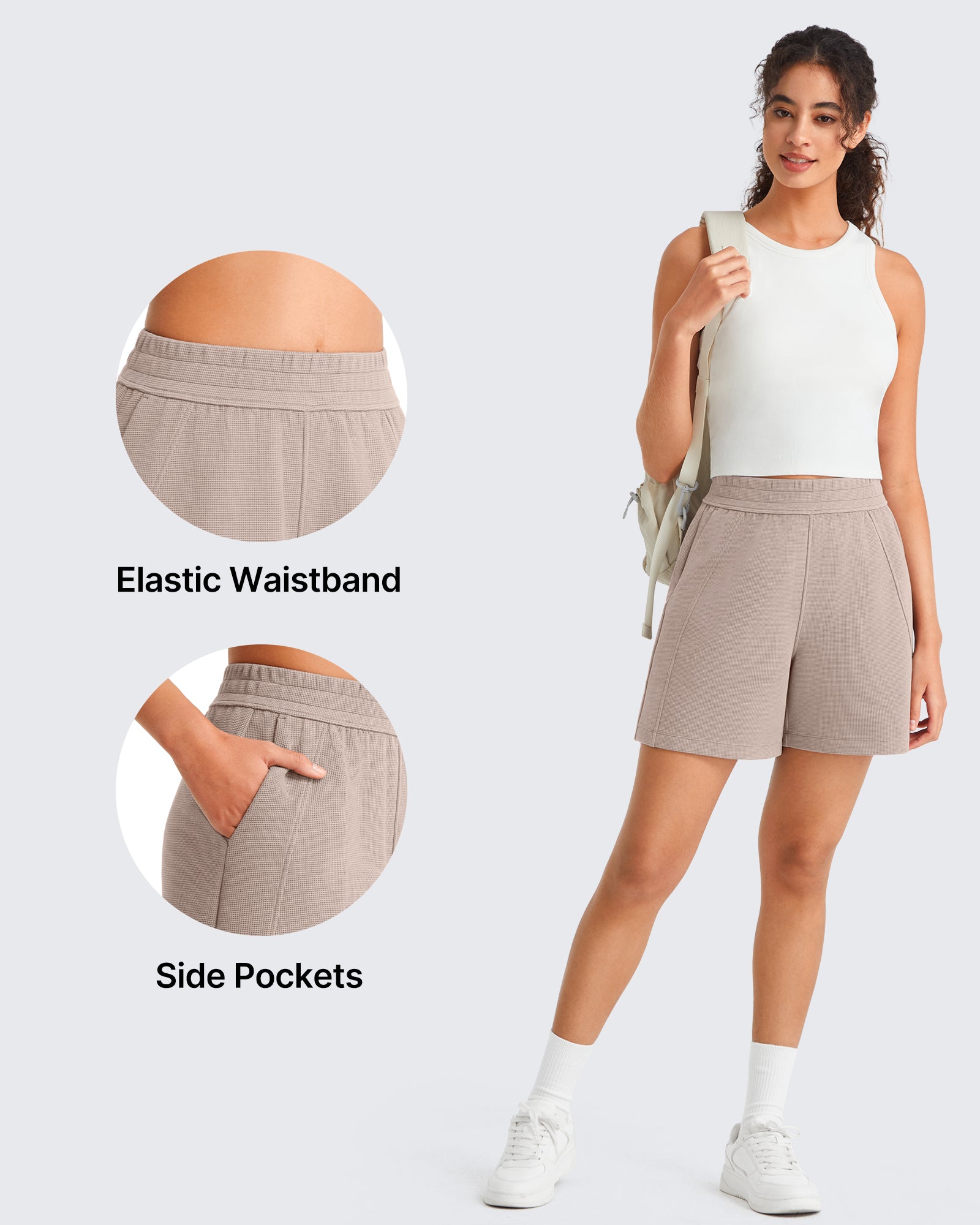 G4Free - G4Free Waffle Knit 4'' High Waisted Shorts with Pockets -GF26E958A001A-S-GF26E958A001B-M-GF26E958A001C-L-GF26E958A001D-XL-GF26E958A001E-XXL