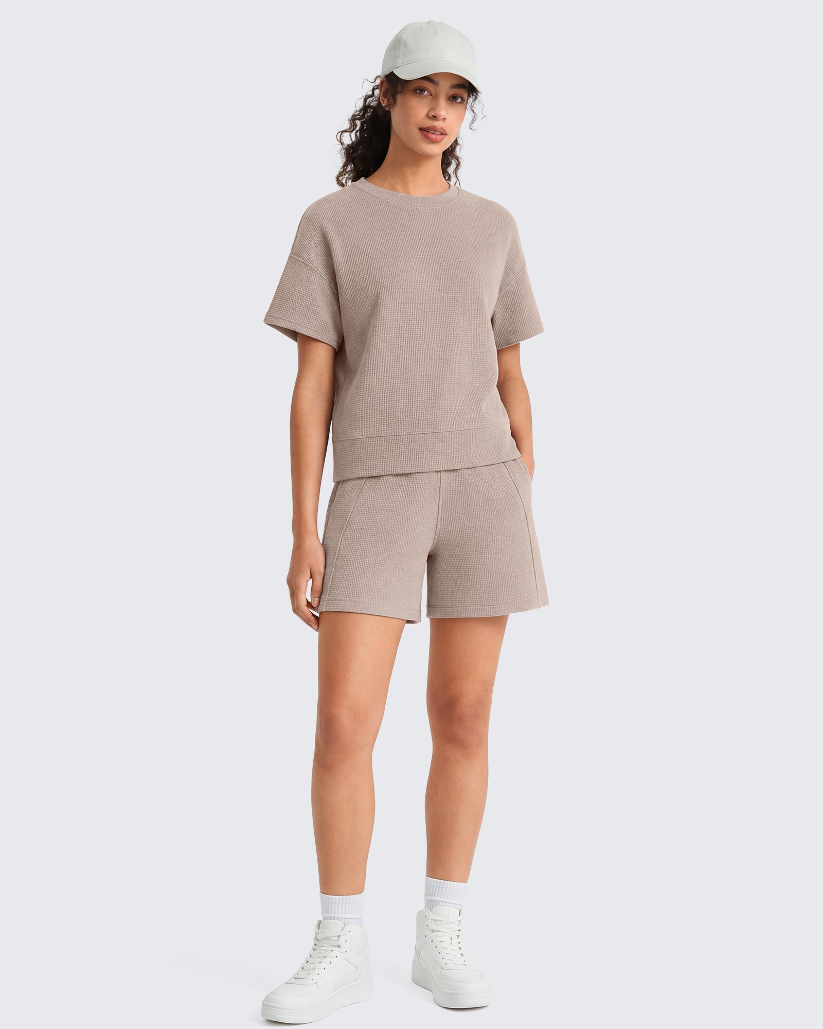 G4Free - G4Free Waffle Knit 4'' High Waisted Shorts with Pockets -GF26E958A001A-S-GF26E958A001B-M-GF26E958A001C-L-GF26E958A001D-XL-GF26E958A001E-XXL