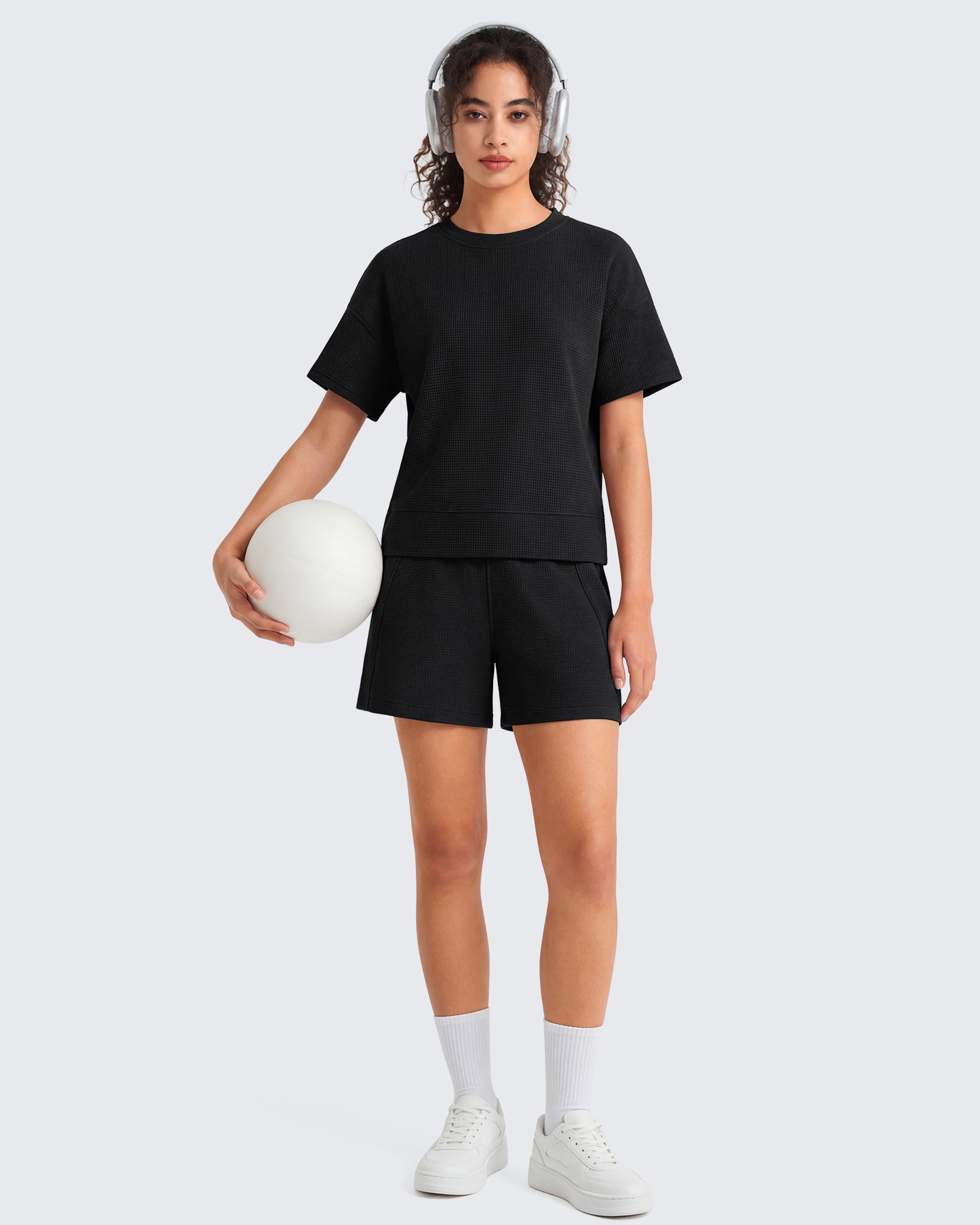 G4Free - G4Free Waffle Knit 4'' High Waisted Shorts with Pockets -GF26E958A001A-S-GF26E958A001B-M-GF26E958A001C-L-GF26E958A001D-XL-GF26E958A001E-XXL