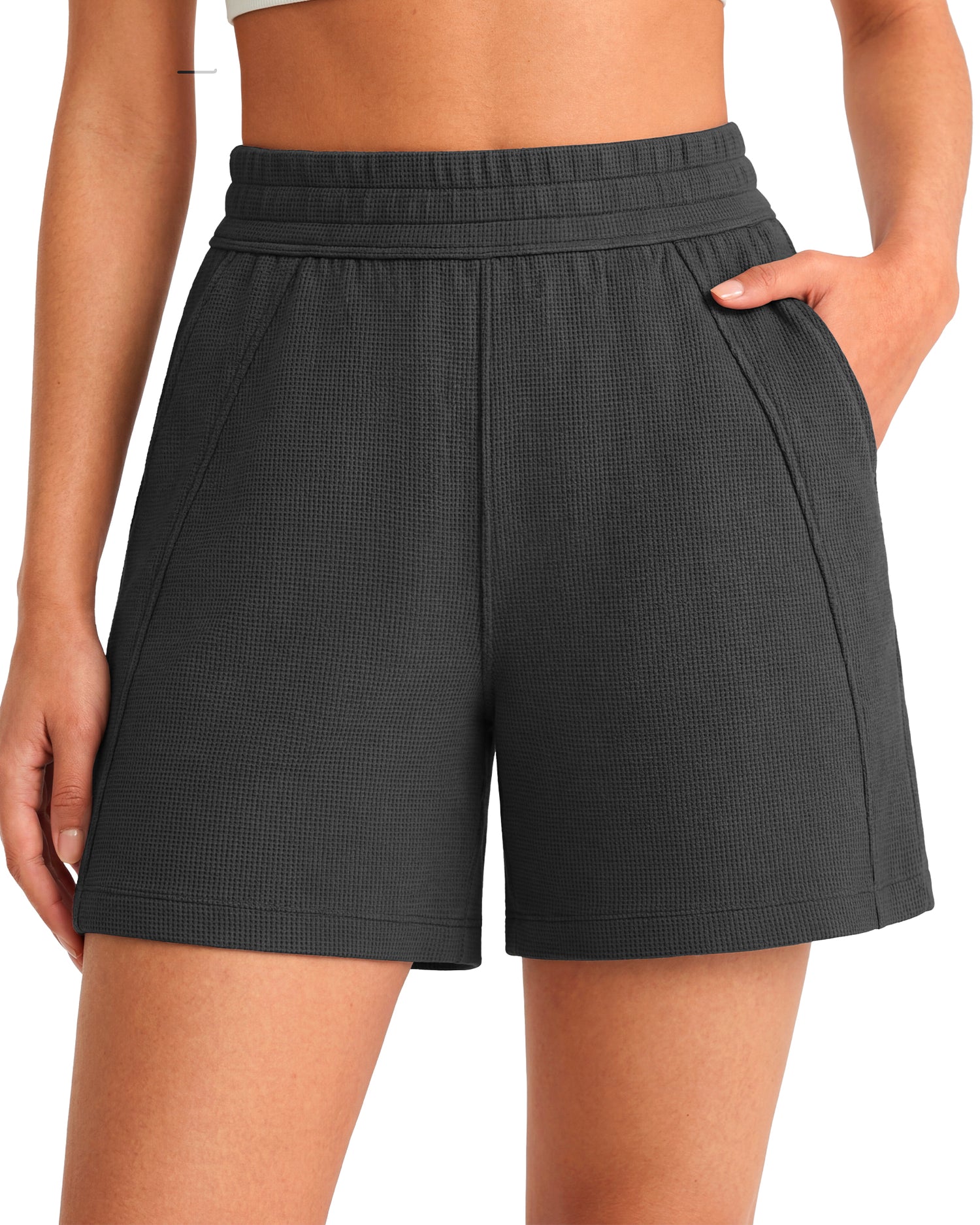 G4Free - G4Free Waffle Knit 4'' High Waisted Shorts with Pockets -GF26E958A001A-S-GF26E958A001B-M-GF26E958A001C-L-GF26E958A001D-XL-GF26E958A001E-XXL