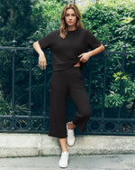 G4Free - G4Free Waffle Wide Leg Capri Pants Cropped Sweatpants -GF26J925A001A-S-GF26J925A001B-M-GF26J925A001C-L-GF26J925A001D-XL-GF26J925A001E-XXL