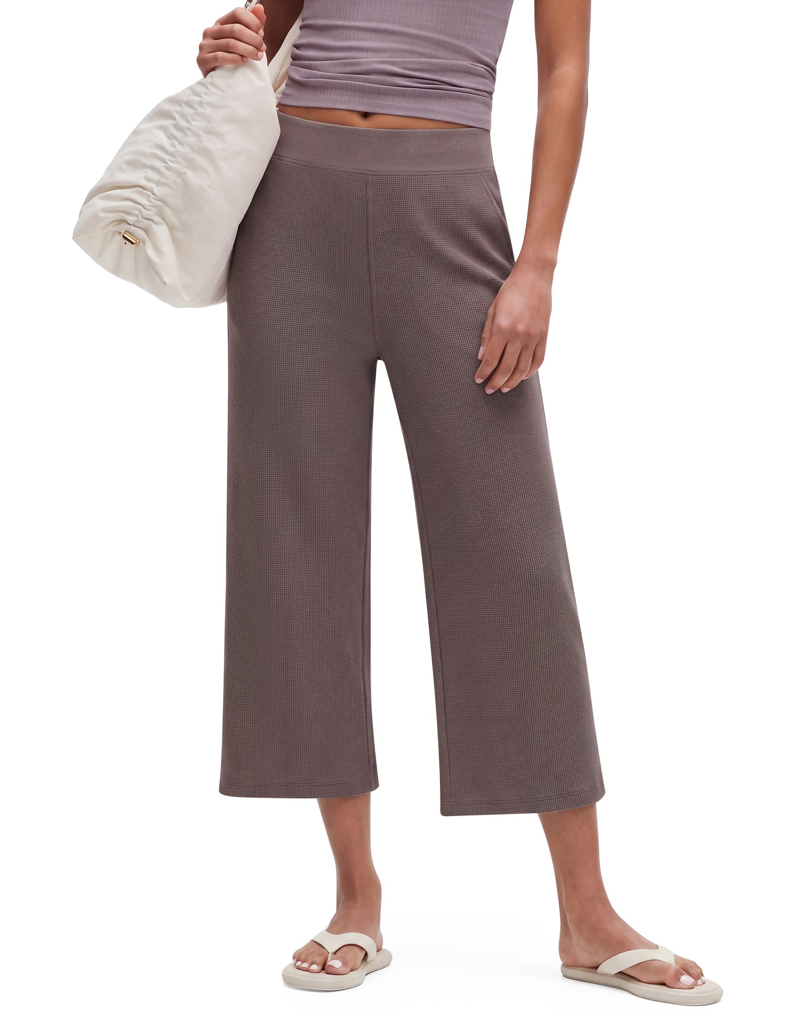 G4Free - G4Free Waffle Wide Leg Capri Pants Cropped Sweatpants -GF26J925A001A-S-GF26J925A001B-M-GF26J925A001C-L-GF26J925A001D-XL-GF26J925A001E-XXL