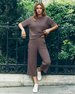 G4Free - G4Free Waffle Wide Leg Capri Pants Cropped Sweatpants -GF26J925A001A-S-GF26J925A001B-M-GF26J925A001C-L-GF26J925A001D-XL-GF26J925A001E-XXL
