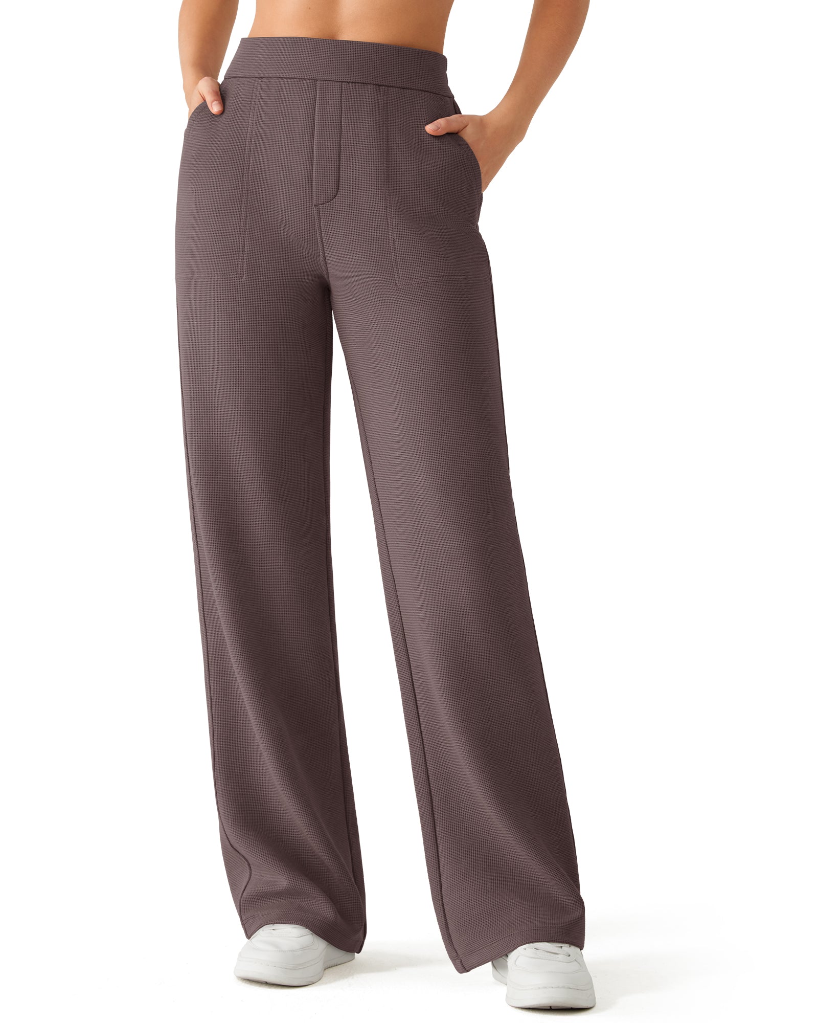 G4Free - G4Free Waffle Wide Leg Pull On Dress Pants High Waisted Stretchy -GF26J871A001A-S-GF26J871A001B-M-GF26J871A001C-L-GF26J871A001D-XL-GF26J871A001E-XXL
