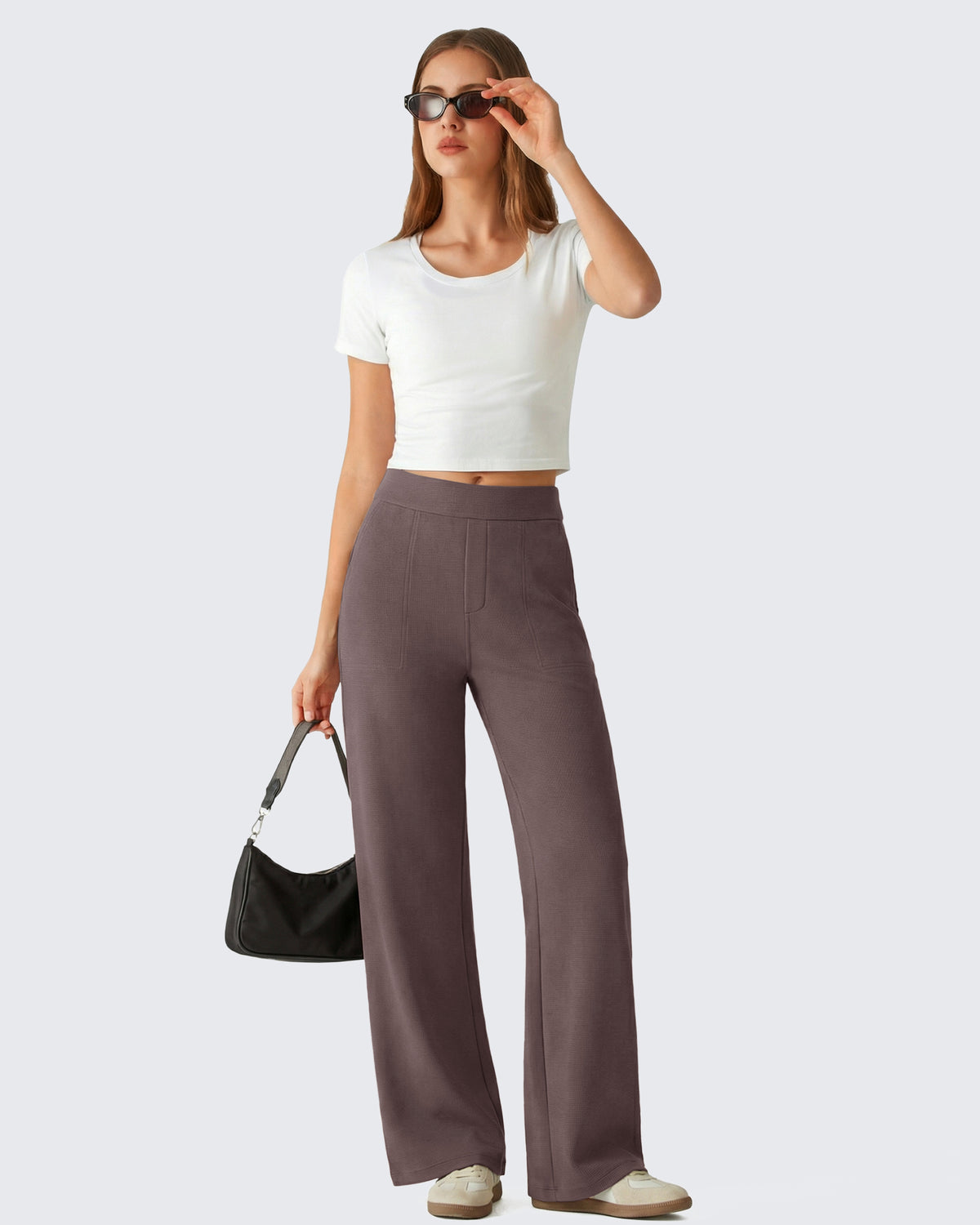 G4Free - G4Free Waffle Wide Leg Pull On Dress Pants High Waisted Stretchy -GF26J871A001A-S-GF26J871A001B-M-GF26J871A001C-L-GF26J871A001D-XL-GF26J871A001E-XXL