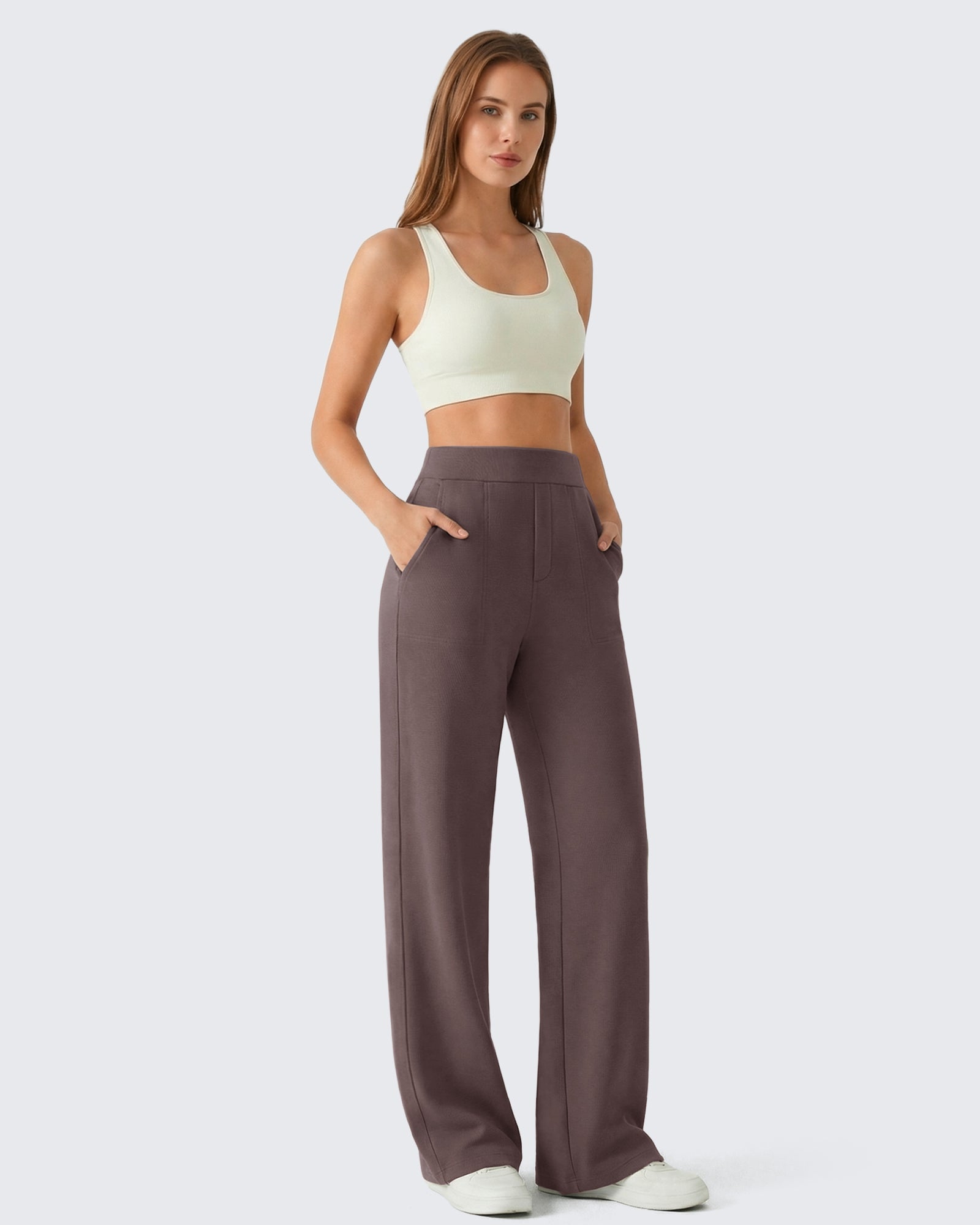 G4Free - G4Free Waffle Wide Leg Pull On Dress Pants High Waisted Stretchy -GF26J871A001A-S-GF26J871A001B-M-GF26J871A001C-L-GF26J871A001D-XL-GF26J871A001E-XXL