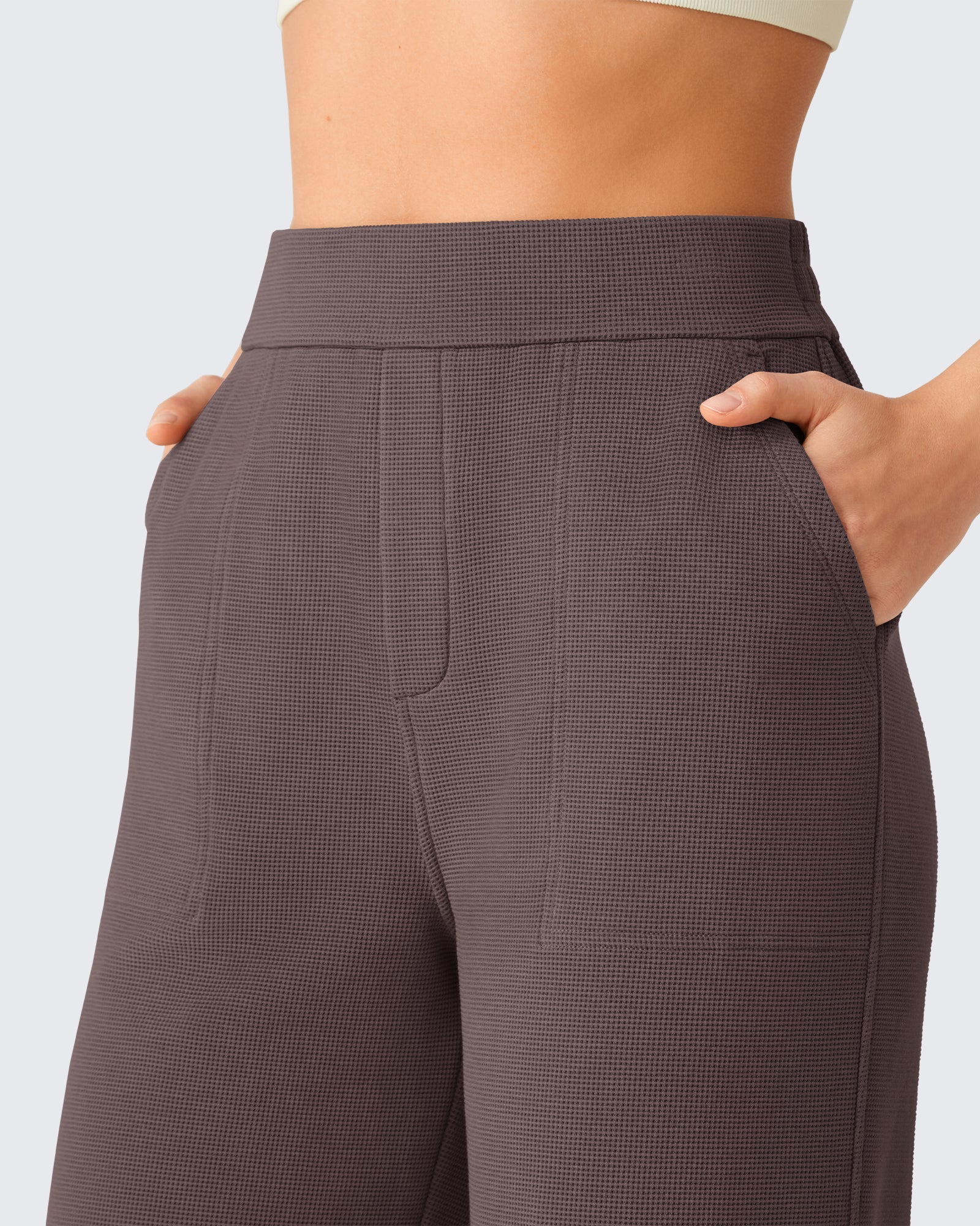 G4Free - G4Free Waffle Wide Leg Pull On Dress Pants High Waisted Stretchy -GF26J871A001A-S-GF26J871A001B-M-GF26J871A001C-L-GF26J871A001D-XL-GF26J871A001E-XXL
