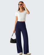 G4Free - G4Free Waffle Wide Leg Pull On Dress Pants High Waisted Stretchy -GF26J871A001A-S-GF26J871A001B-M-GF26J871A001C-L-GF26J871A001D-XL-GF26J871A001E-XXL