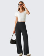 G4Free - G4Free Waffle Wide Leg Pull On Dress Pants High Waisted Stretchy -GF26J871A001A-S-GF26J871A001B-M-GF26J871A001C-L-GF26J871A001D-XL-GF26J871A001E-XXL