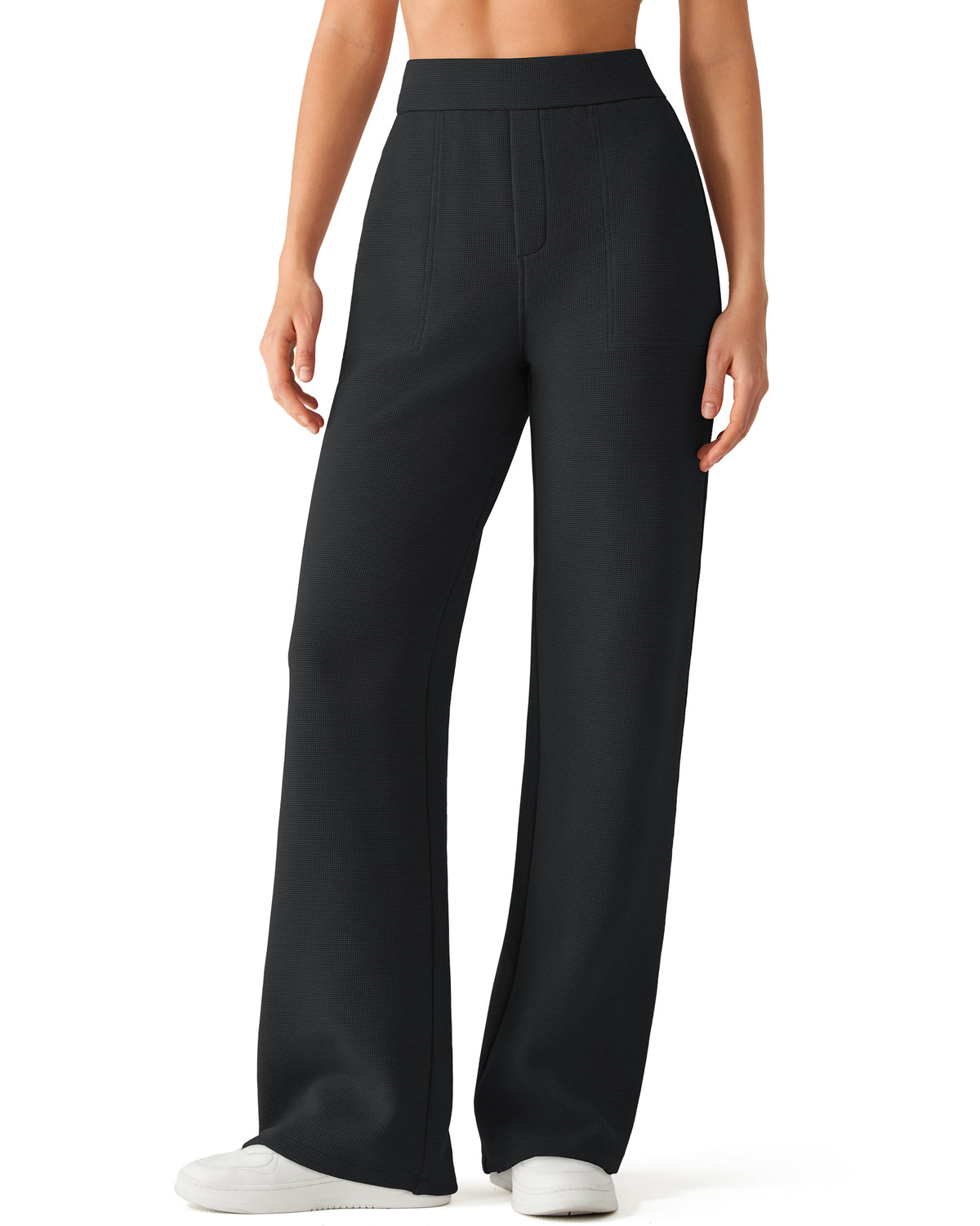 G4Free - G4Free Waffle Wide Leg Pull On Dress Pants High Waisted Stretchy -GF26J871A001A-S-GF26J871A001B-M-GF26J871A001C-L-GF26J871A001D-XL-GF26J871A001E-XXL