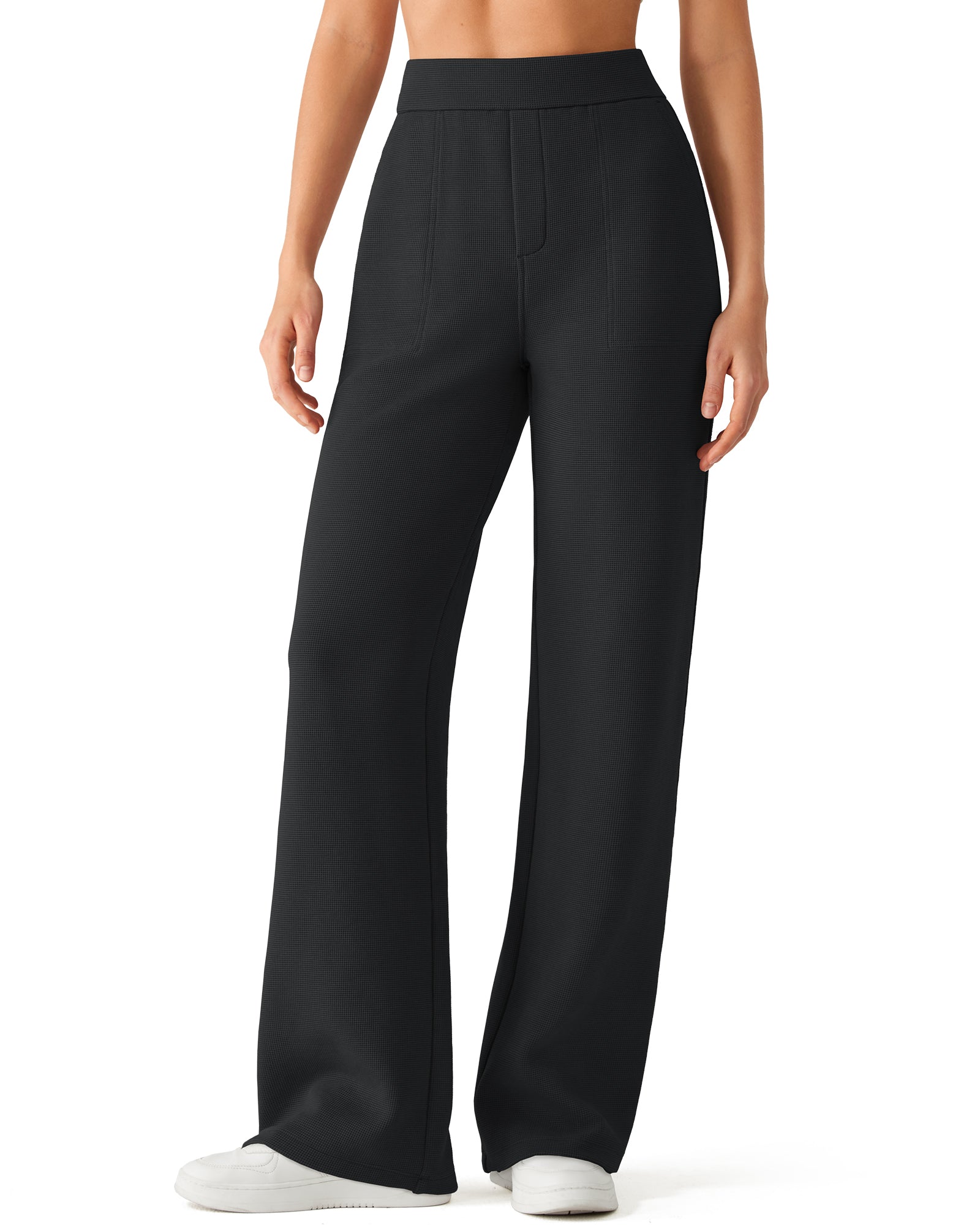 G4Free - G4Free Waffle Wide Leg Pull On Dress Pants High Waisted Stretchy -GF26J871A001A-S-GF26J871A001B-M-GF26J871A001C-L-GF26J871A001D-XL-GF26J871A001E-XXL