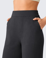 G4Free - G4Free Waffle Wide Leg Pull On Dress Pants High Waisted Stretchy -GF26J871A001A-S-GF26J871A001B-M-GF26J871A001C-L-GF26J871A001D-XL-GF26J871A001E-XXL