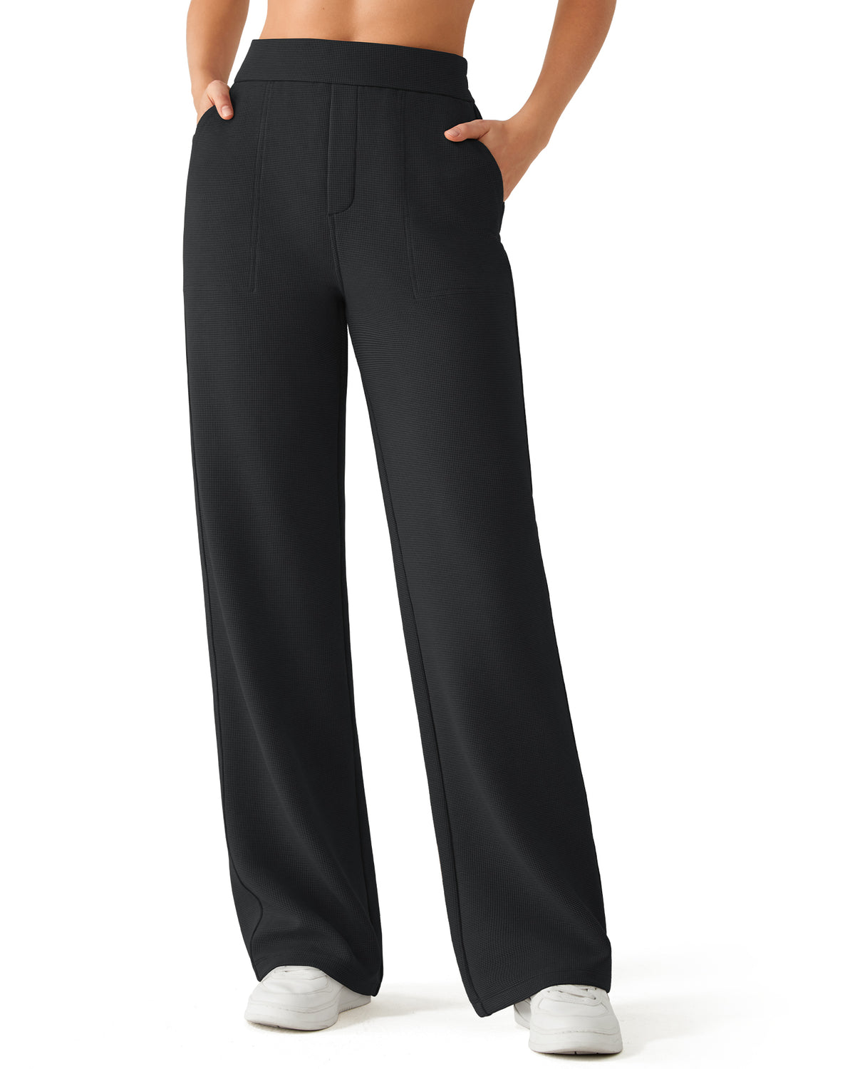 G4Free - G4Free Waffle Wide Leg Pull On Dress Pants High Waisted Stretchy -GF26J871A001A-S-GF26J871A001B-M-GF26J871A001C-L-GF26J871A001D-XL-GF26J871A001E-XXL