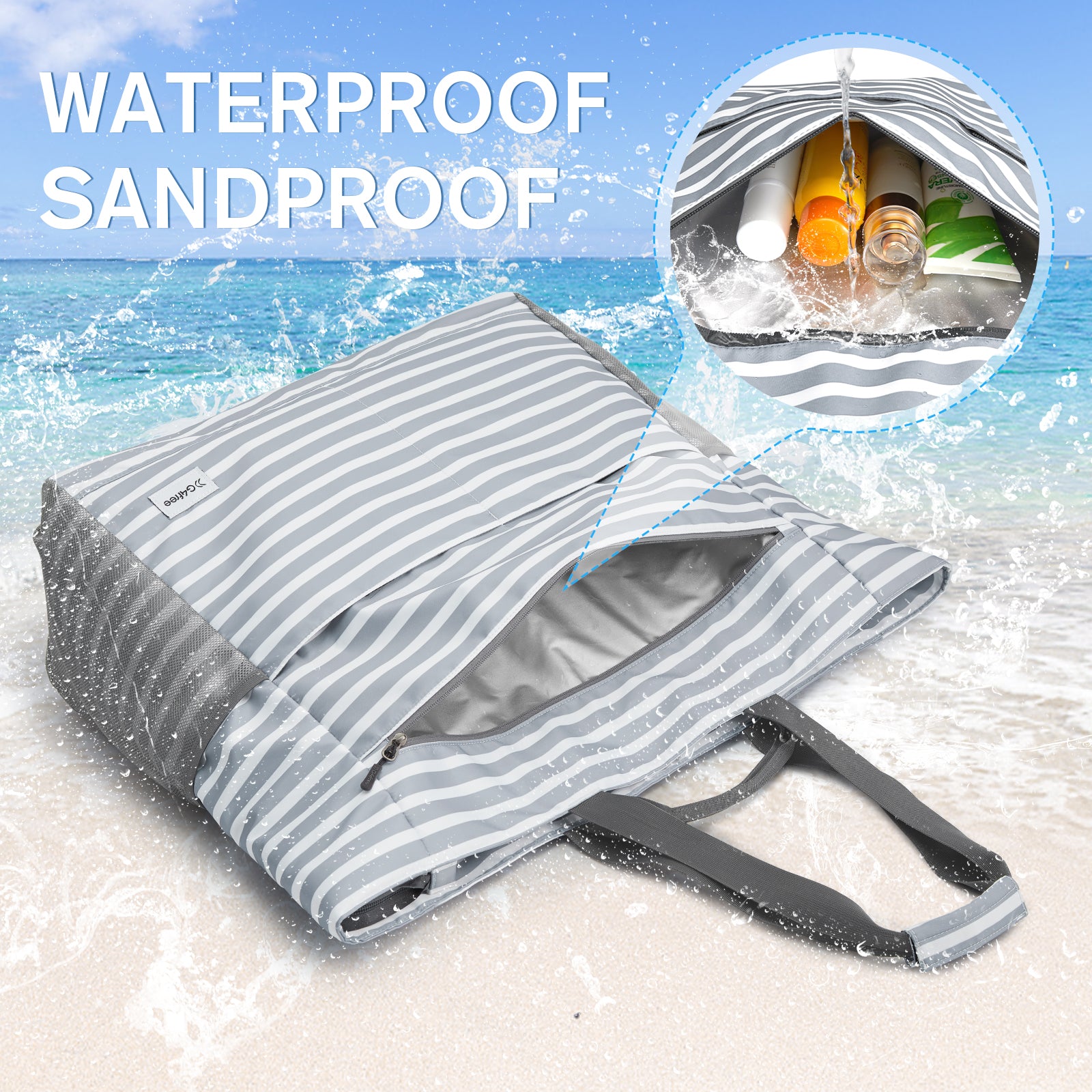 G4Free - G4Free Waterproof Sandproof Beach Tote Bag for Women Large Capacity Foldable -TN25B553C-TN25B553I