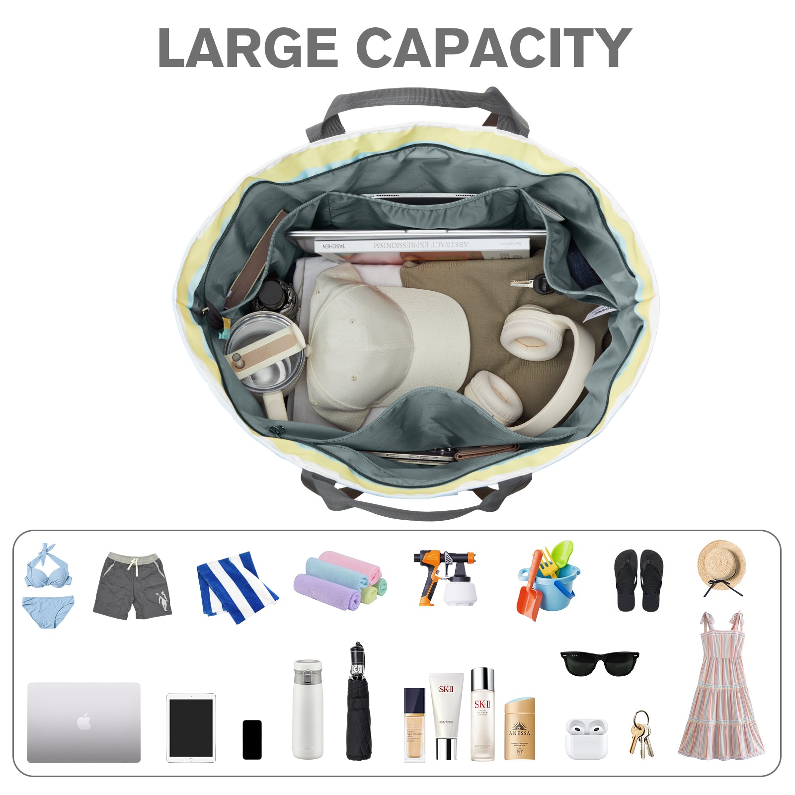 G4Free - G4Free Waterproof Sandproof Beach Tote Bag for Women Large Capacity Foldable -TN25B553C-TN25B553I