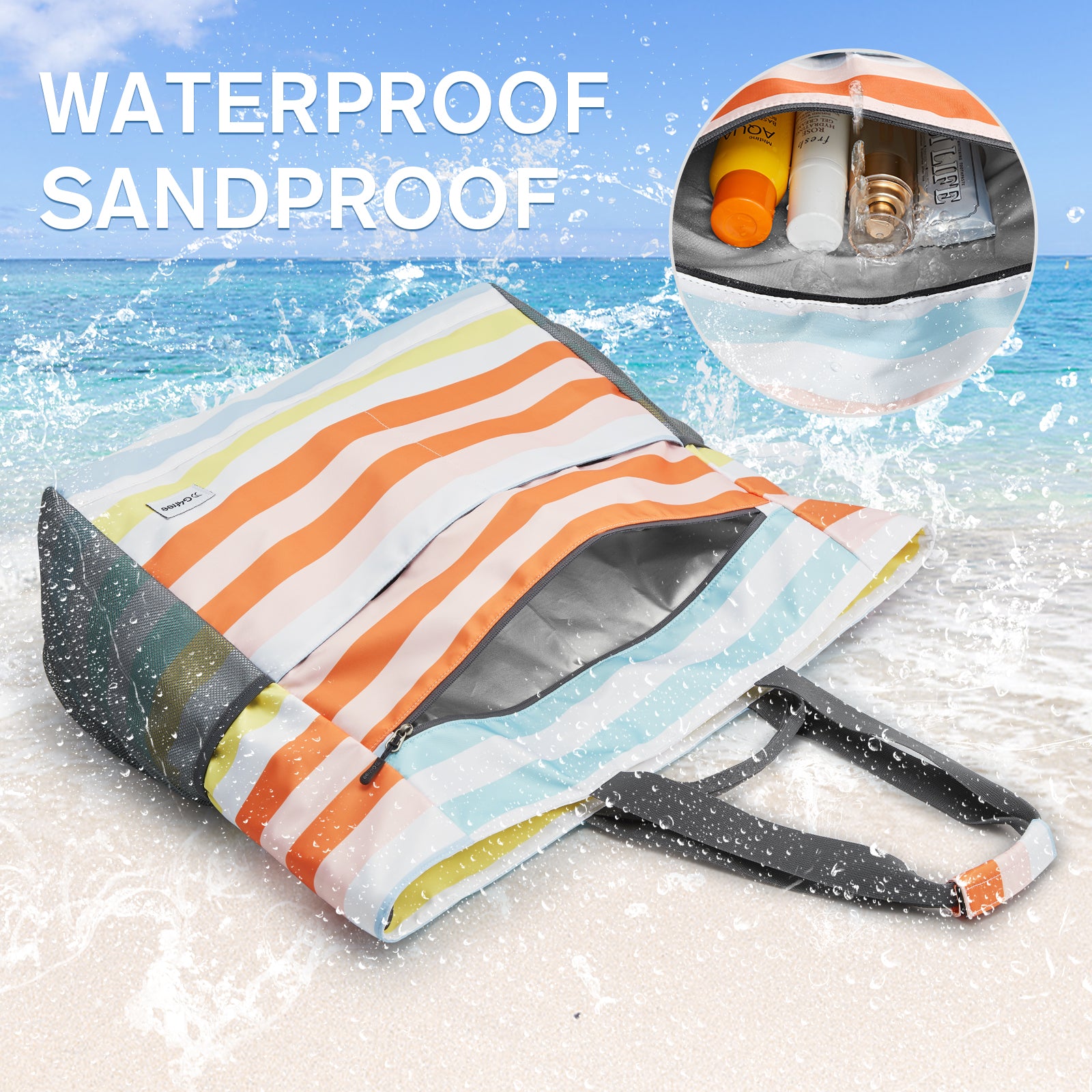 G4Free - G4Free Waterproof Sandproof Beach Tote Bag for Women Large Capacity Foldable -TN25B553C-TN25B553I