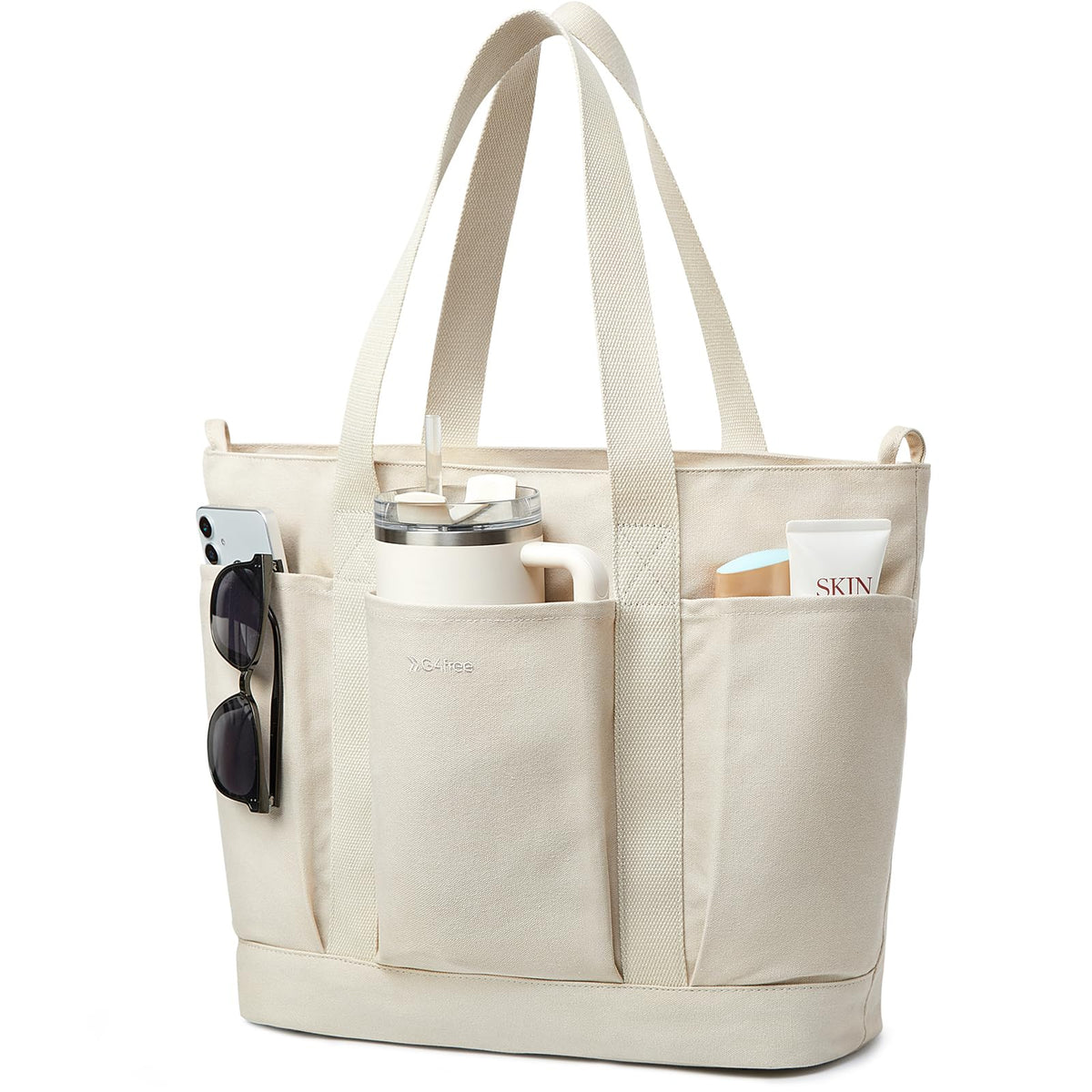 G4Free - G4free Large Zipper Canvas Tote Bag With Laptop Sleeve -TN24B474B-TN24B474C-TN24B474A