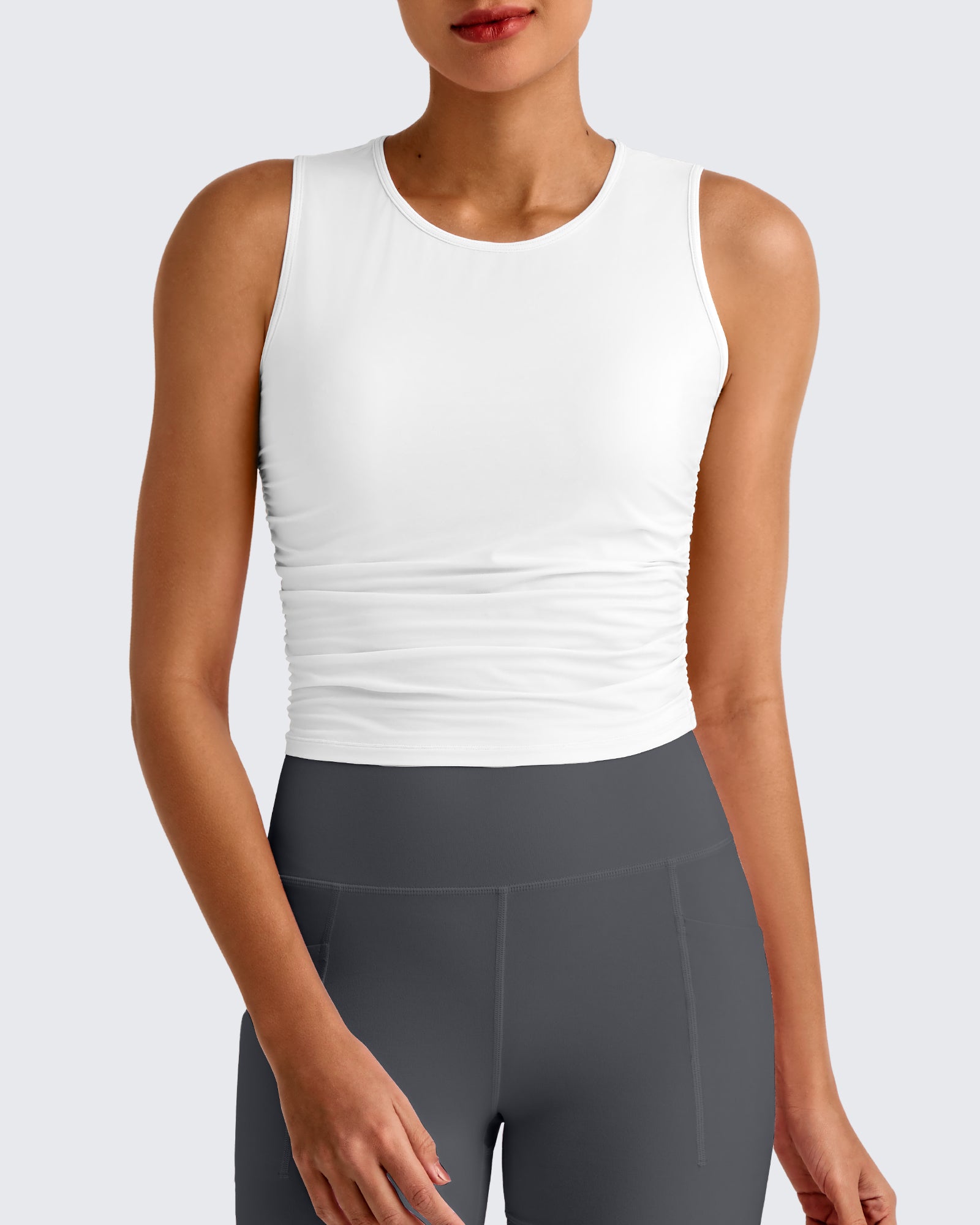 G4Free - Lightbreeze Side Ruched Sleeveless Workout Tops -GF25L322AF-XS