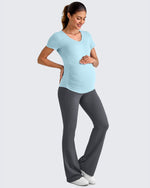 G4Free - Lightweight V Neck Side Ruched Maternity Short Sleeve -GF25KY453BA-S-GF25KY453BB-M-GF25KY453BC-L-GF25KY453BD-XL-GF25KY453BE-XXL