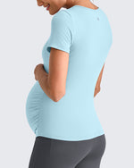 G4Free - Lightweight V Neck Side Ruched Maternity Short Sleeve -GF25KY453BA-S-GF25KY453BB-M-GF25KY453BC-L-GF25KY453BD-XL-GF25KY453BE-XXL