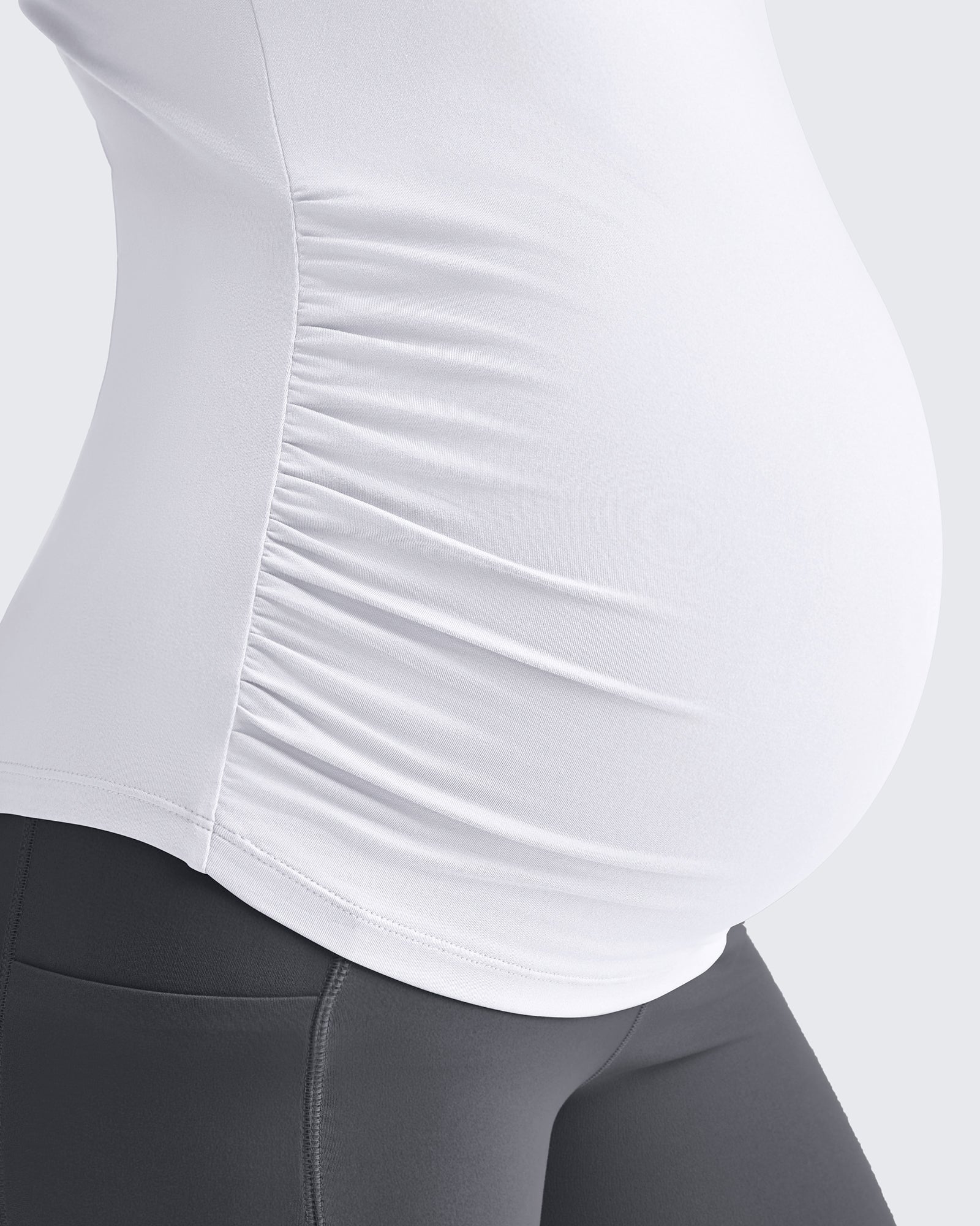 G4Free - Lightweight V Neck Side Ruched Maternity Short Sleeve -GF25KY453BA-S-GF25KY453BB-M-GF25KY453BC-L-GF25KY453BD-XL-GF25KY453BE-XXL