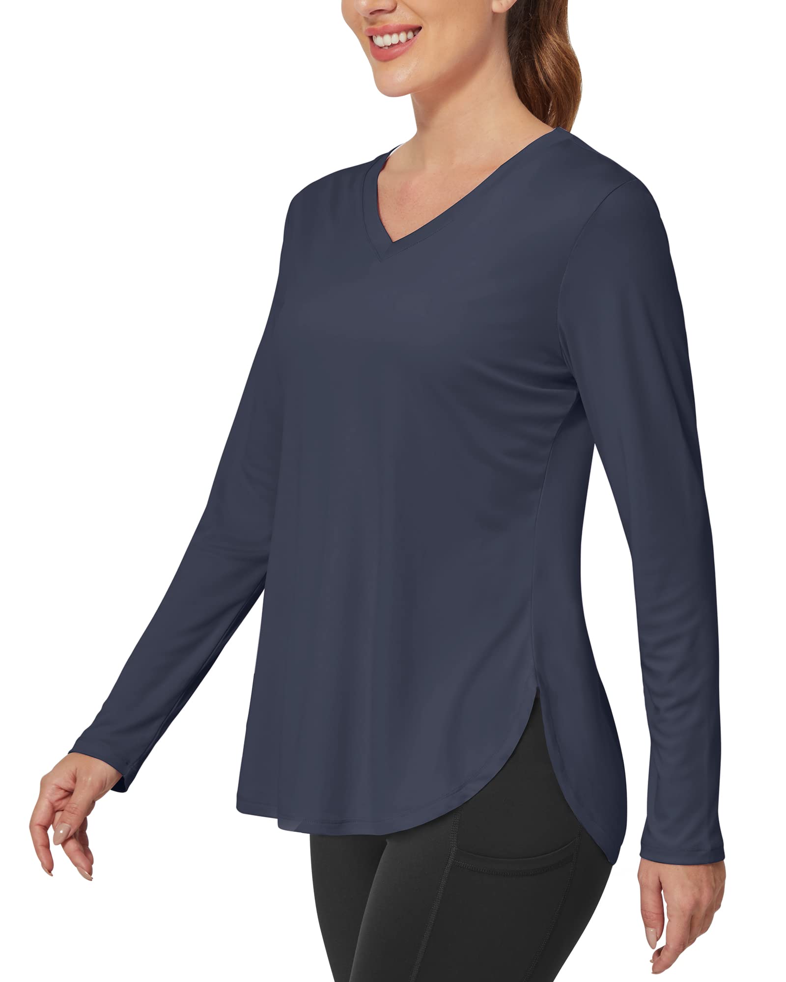 G4Free - Lightweight V Neck Sun Long Sleeve Workout Shirts Tops -GF23B139JF-XS