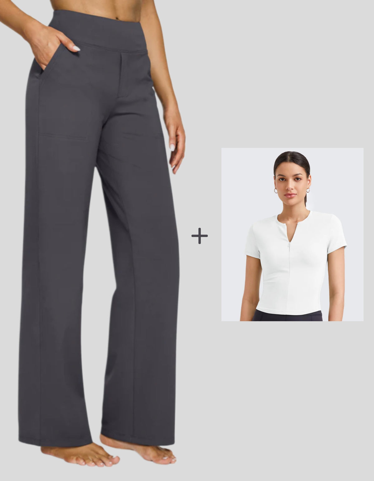G4Free - Loose Business Casual Pants + BareFeel Half Zip Slim Fit Tops -GF23J183AF-XS+GF25K335DF-XS
