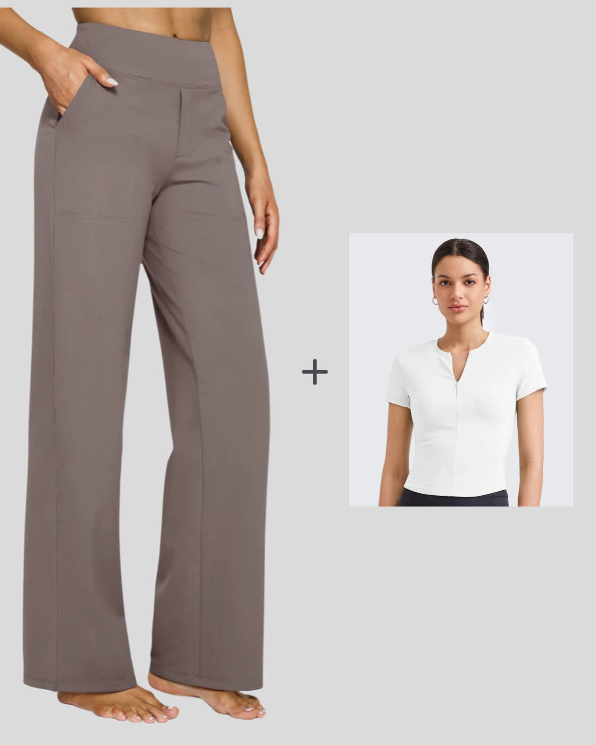 G4Free - Loose Business Casual Pants + BareFeel Half Zip Slim Fit Tops -GF23J183AF-XS+GF25K335DF-XS
