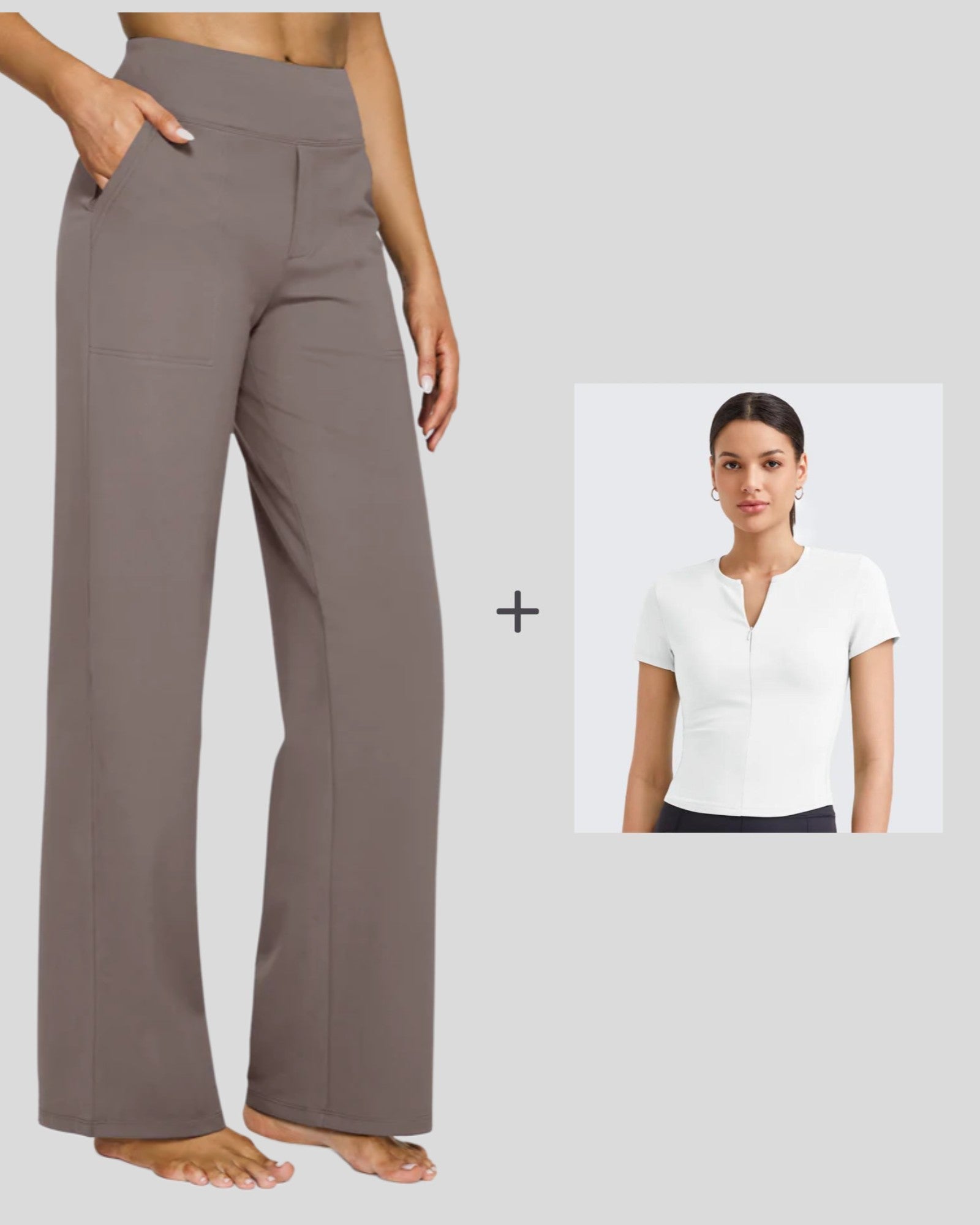 G4Free - Loose Business Casual Pants + BareFeel Half Zip Slim Fit Tops -GF23J183DF-XS+GF25K335DF-XS