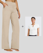 G4Free - Loose Business Casual Pants + BareFeel Half Zip Slim Fit Tops -GF23J183HF-XS+GF25K335DF-XS